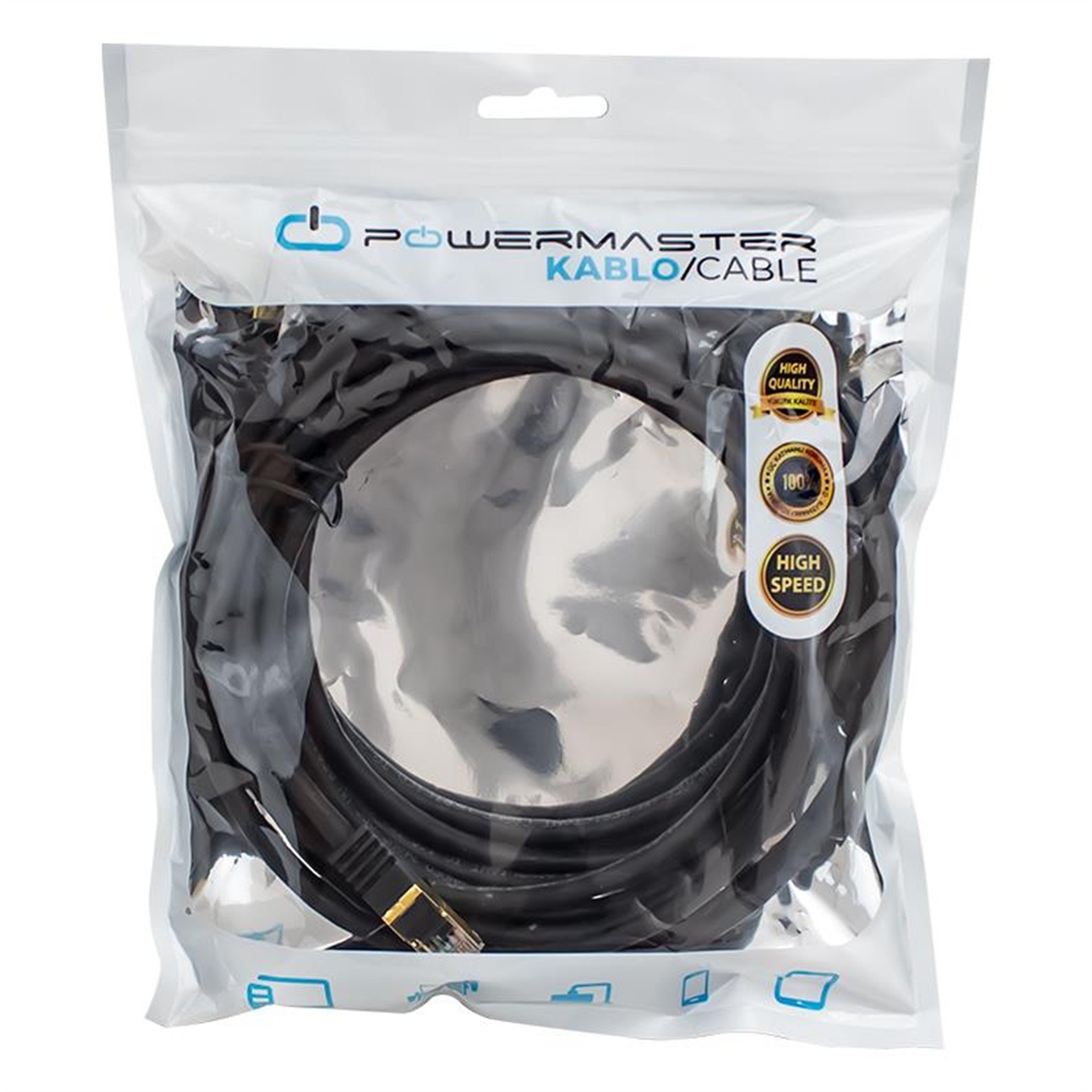 Powermaster PowerMaster PMCAT75 Siyah Cat7 5 Metre 10Gbps 600MHz LAN Ethernet Kablosu - RJ45 26AWG Bakır - Network Kabloları