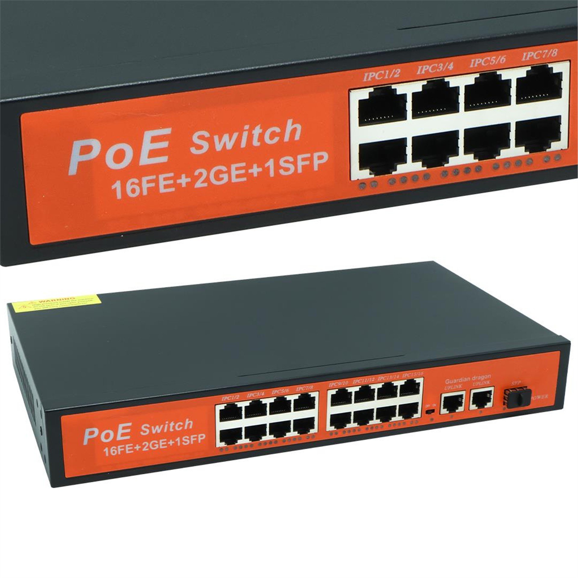 Powermaster PowerMaster Poe Gigabit Ethernet Switch 16 Port 3 Port/1000 Uplink 200 Watt 16FE+2GE+1SFP - Ethernet Switch