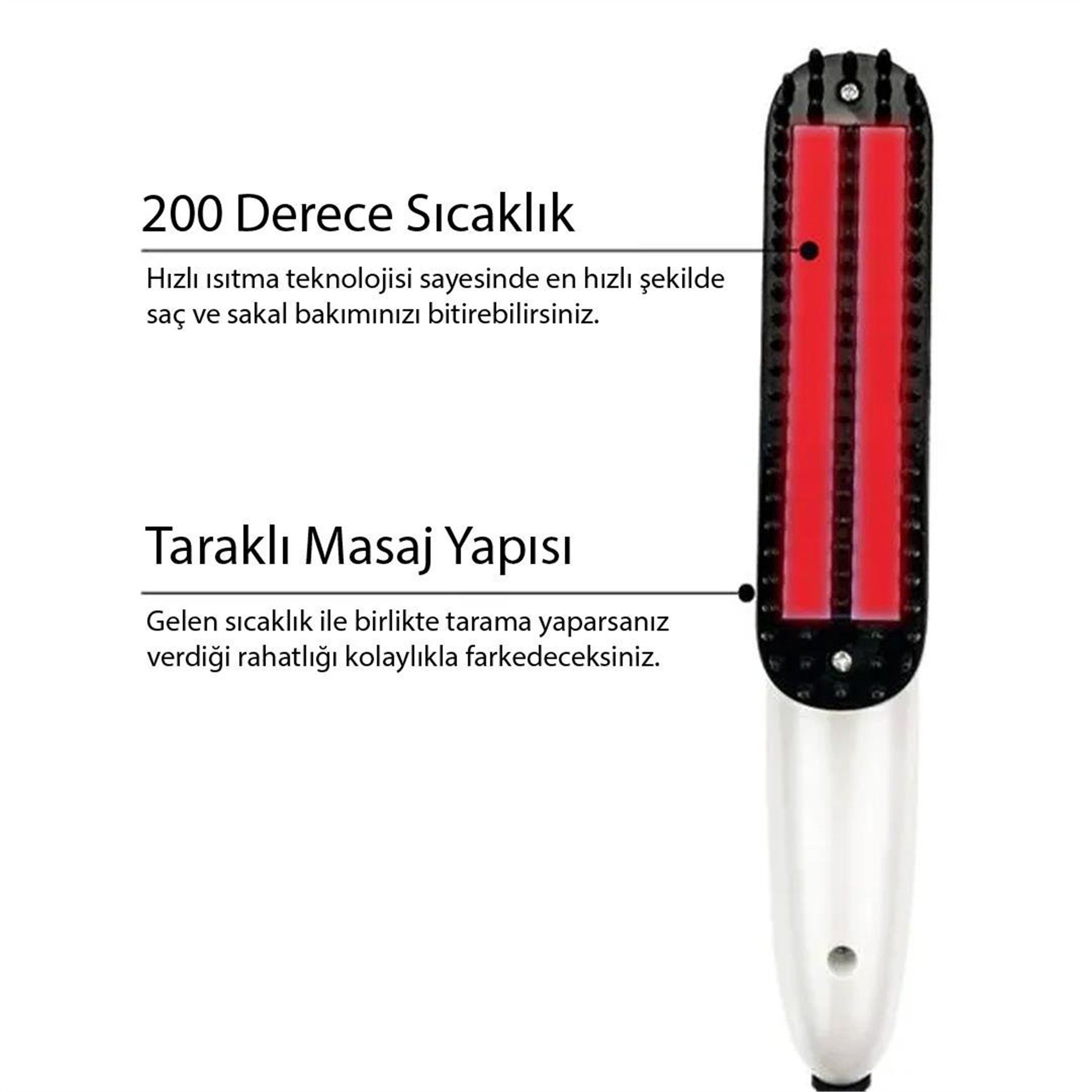 Powermaster Powermaster PS-1828 Saç - Sakal Düzleştirici Tarak Taşınabilir Çok Fonksiyonlu - Kişisel Bakım