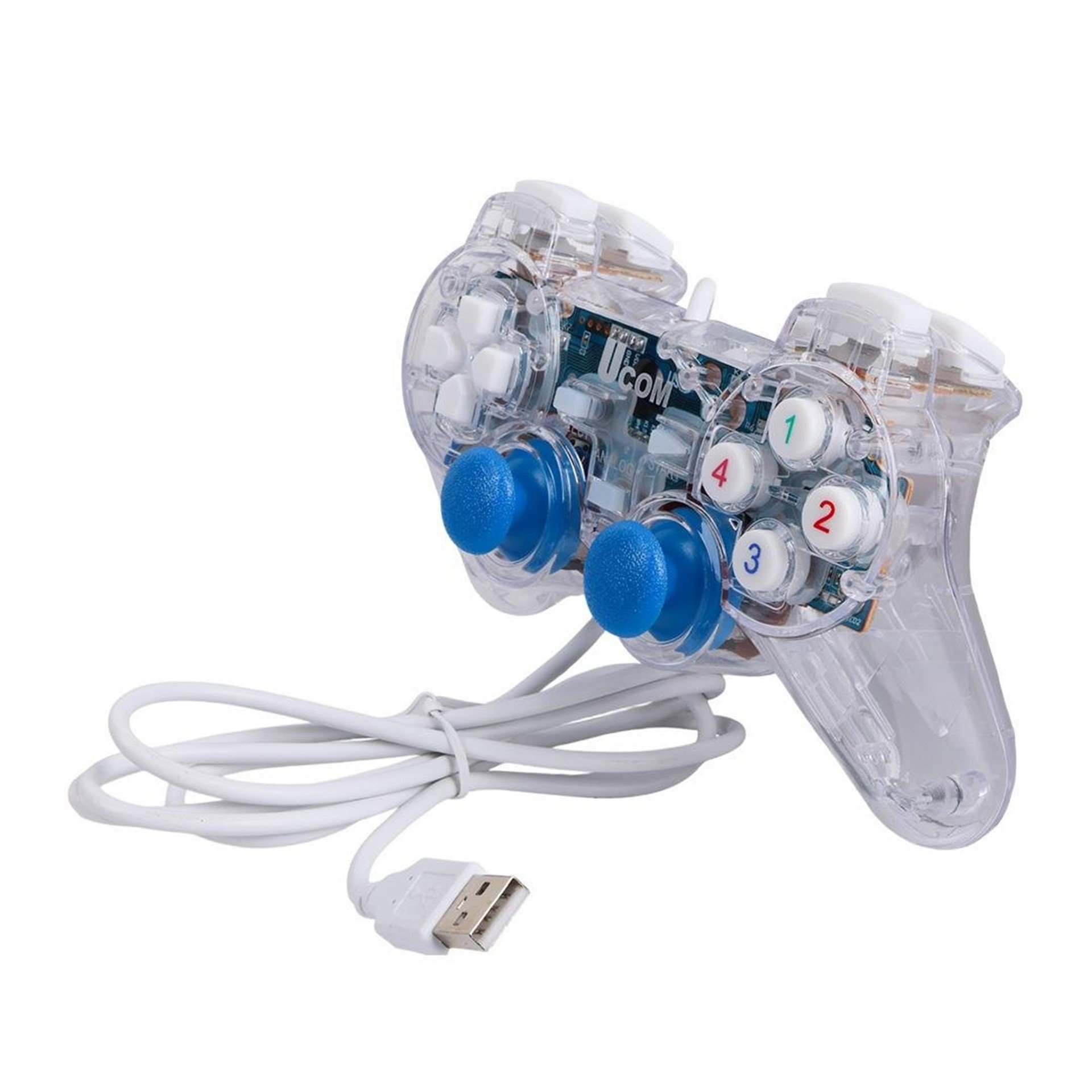Powermaster Powermaster UCOM-704 Kablolu Double Shock Joypad Oyun Kolu Gamepad Şeffaf Işıklı - Oyun Ekipmanları