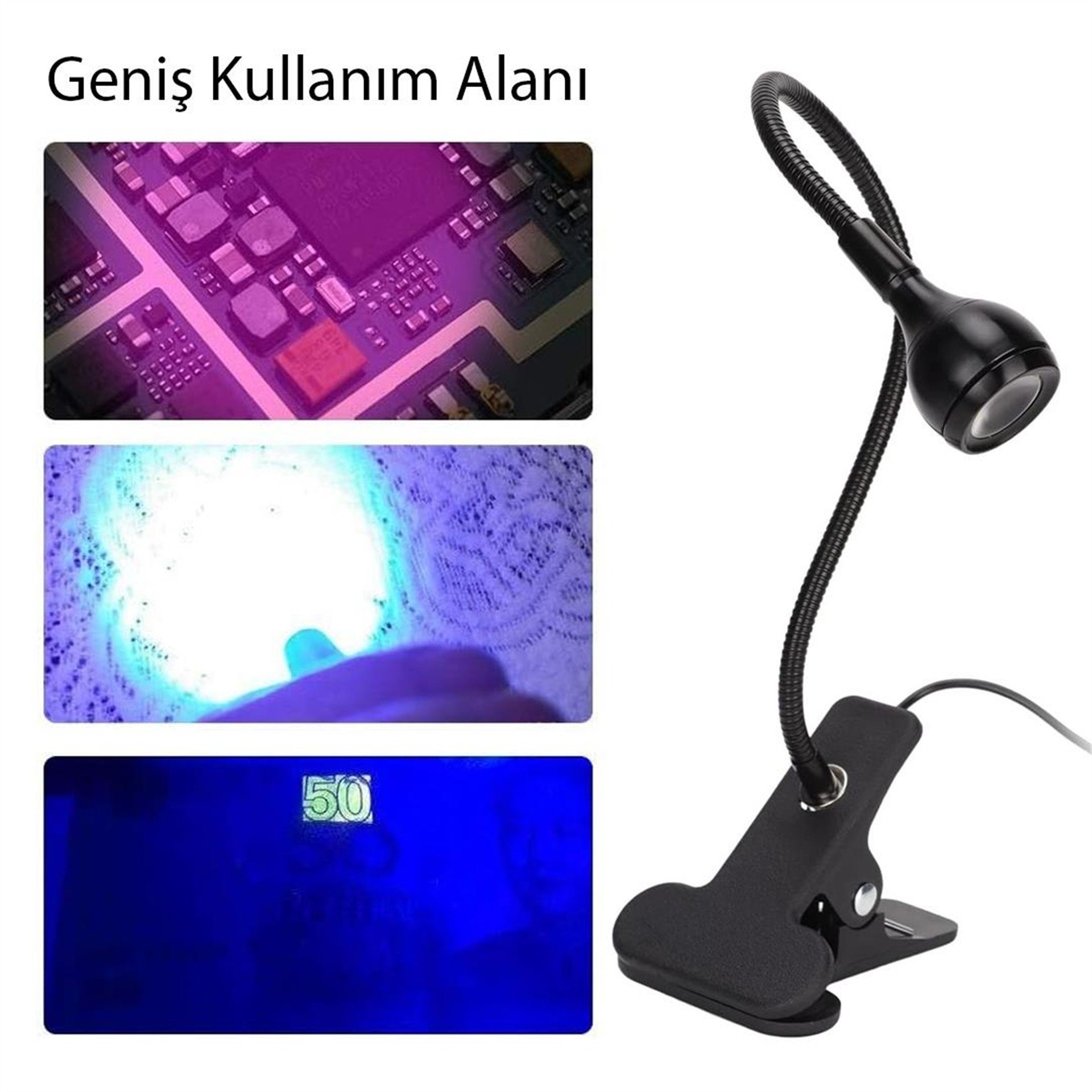 Powermaster PowerMaster UV Mor Işık Sahte Para Kontrol - Yapışkan Kurutma Lambası Esnek Masa Lambası 3 Watt - Masa Lambası