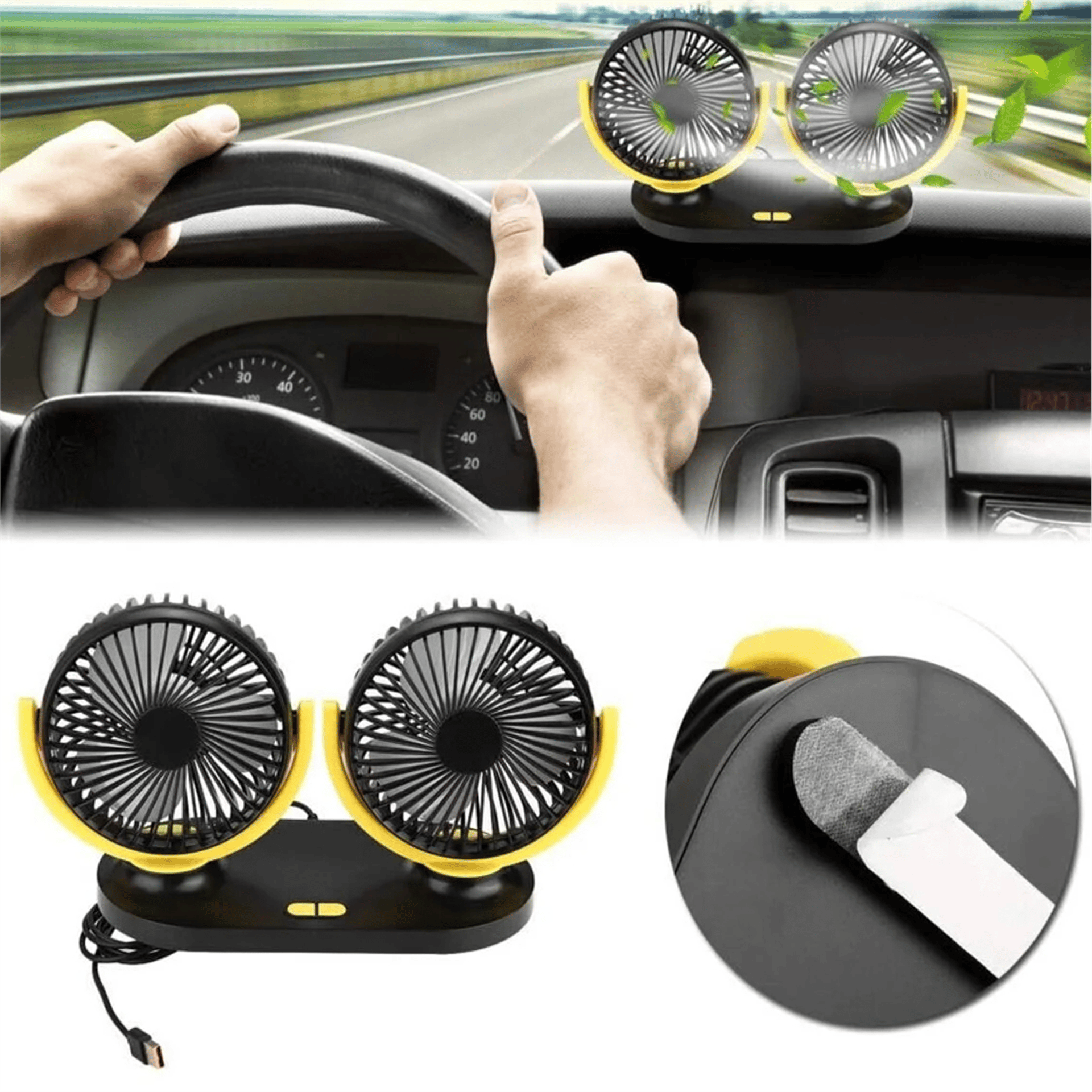 Powermaster Powermaster X916 12 Volt Dc Usb Girişli Plastik Masaüstü 2'Li Ev-Ofis-Araç Fan Vantilatör - DC-PC Fan-Vantilatör