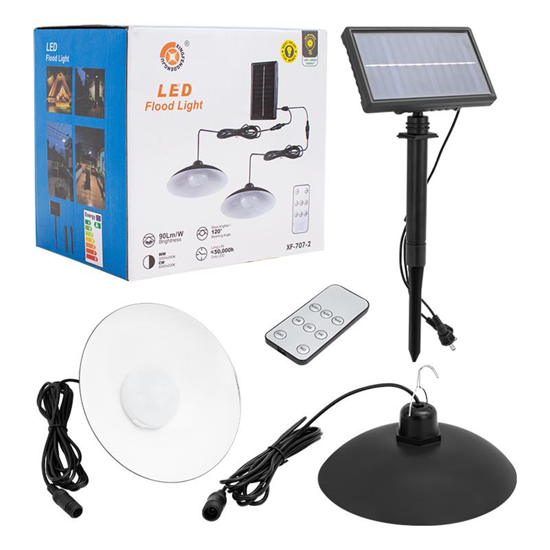 Powermaster Powermaster XF-707-2 Kumandalı Solar Panelli 2 Power Ledli Çiftli Projektör Lambası XF-707-2 - Ledli Lambalar