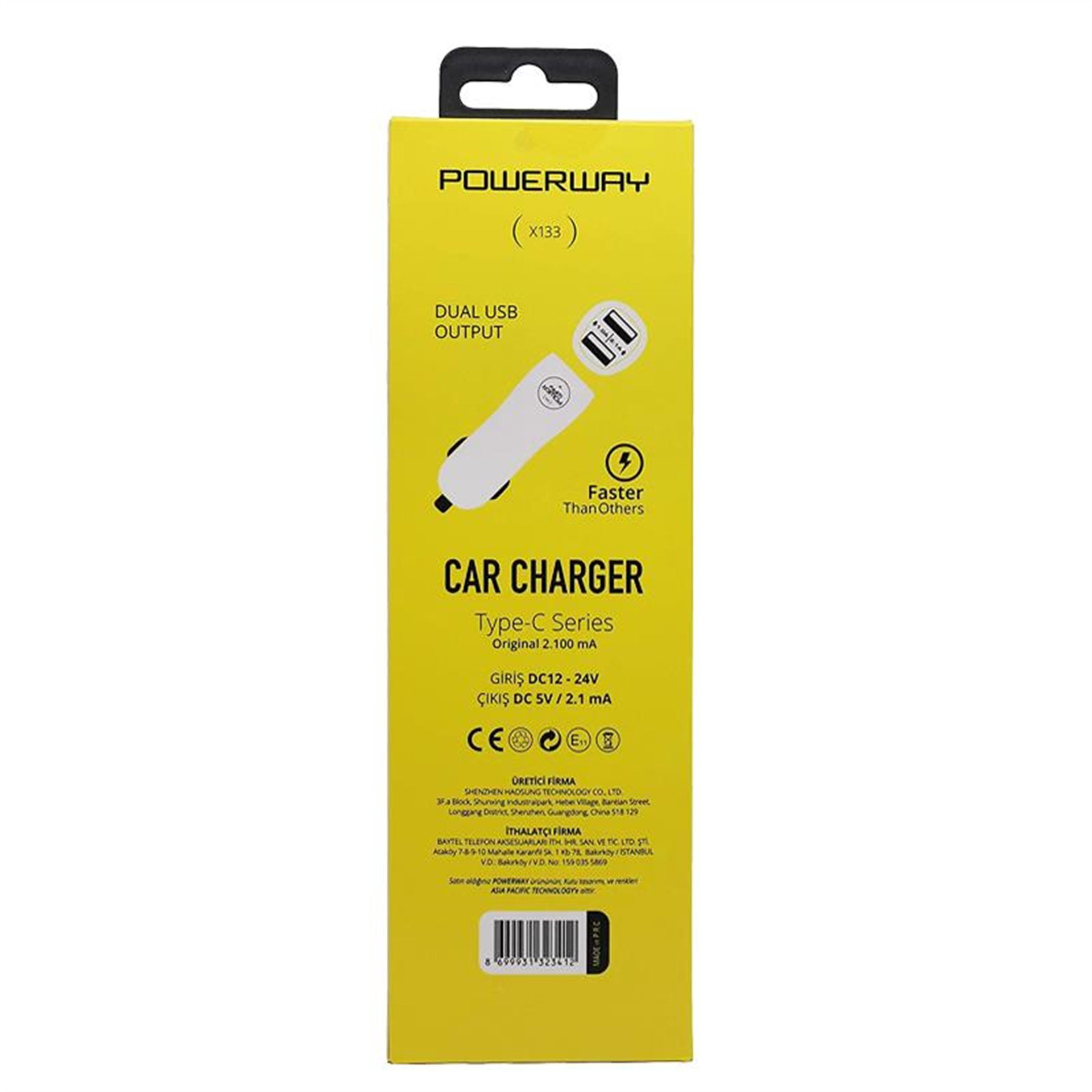 Powerway Powerway 3.1A Type-C Araç Çakmaklık Şarj Aleti X3 - Şarj Cihazları