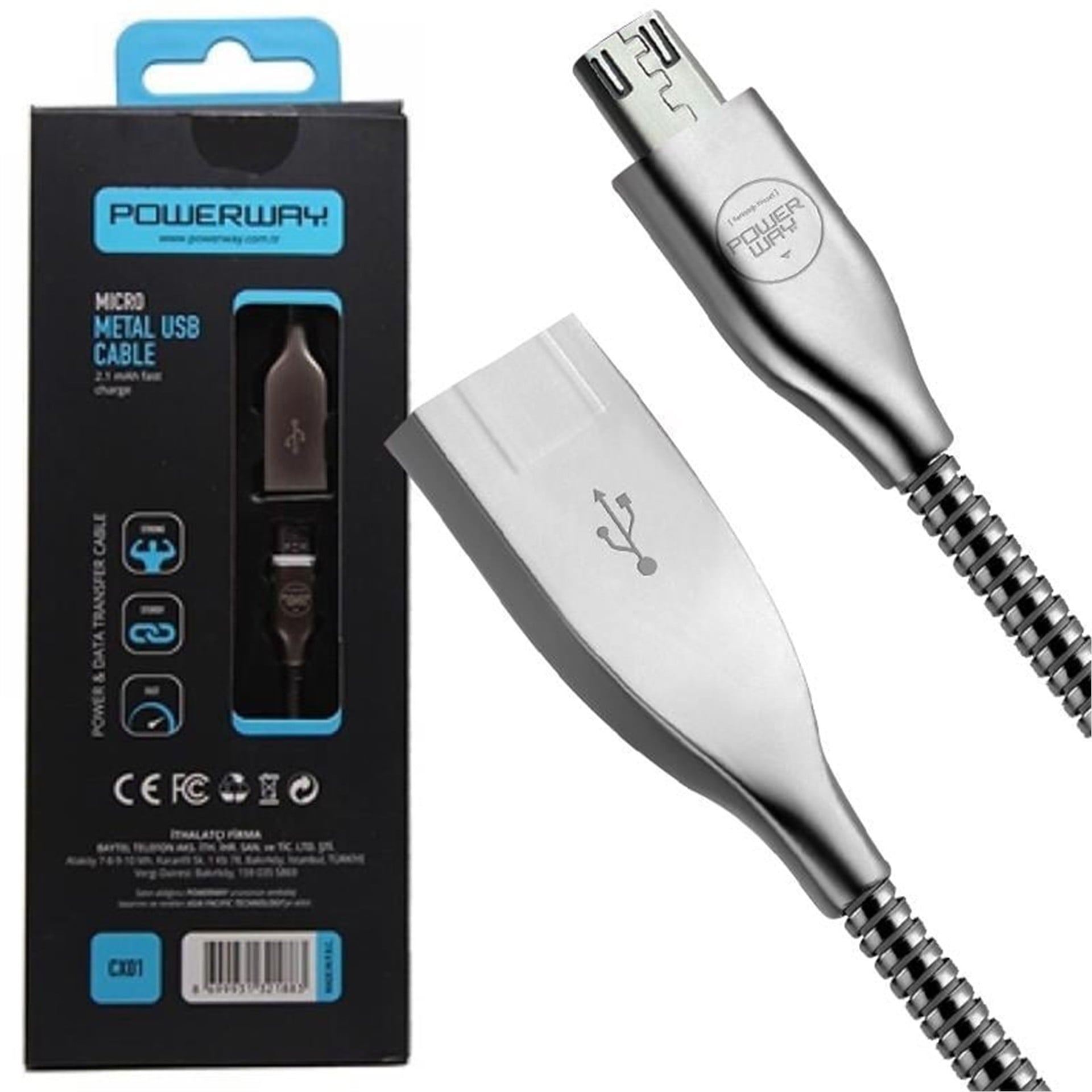 Powerway Powerway CX-01 Micro Usb Metal Şarj Data Kablosu - Data-Şarj Kabloları