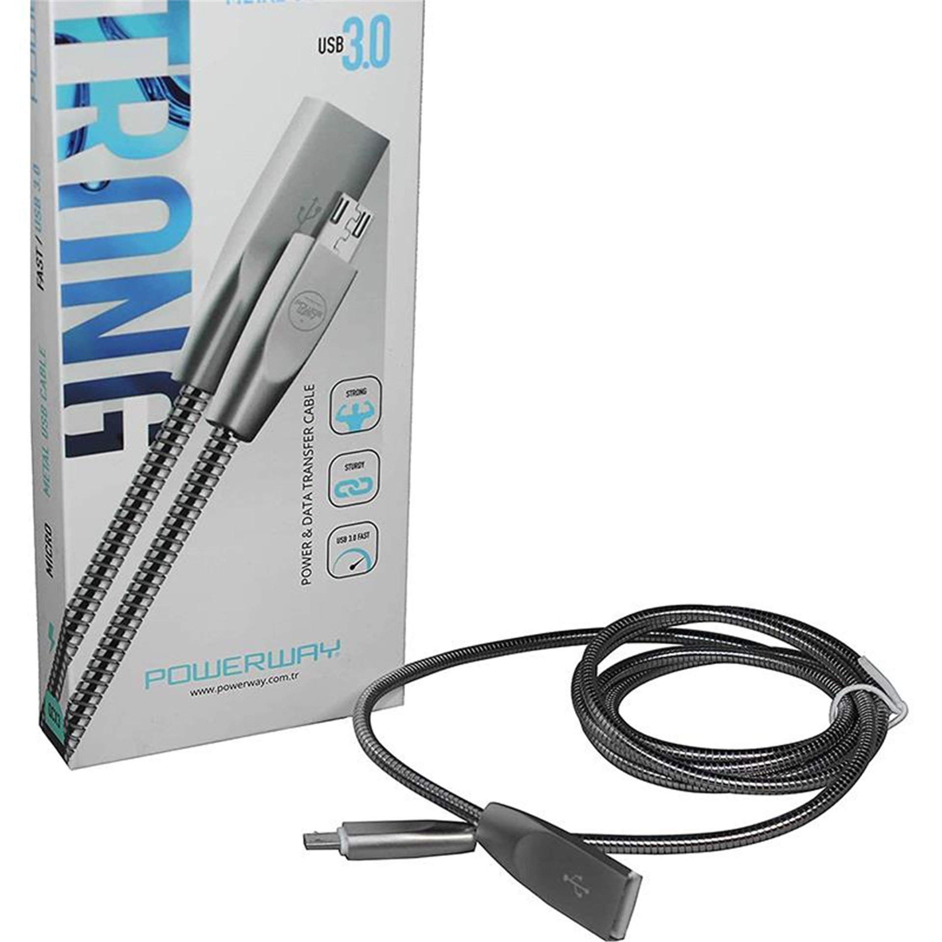 Powerway Powerway QCX3 Metal Micro USB 3.0 Şarj Data Kablosu - Data-Şarj Kabloları