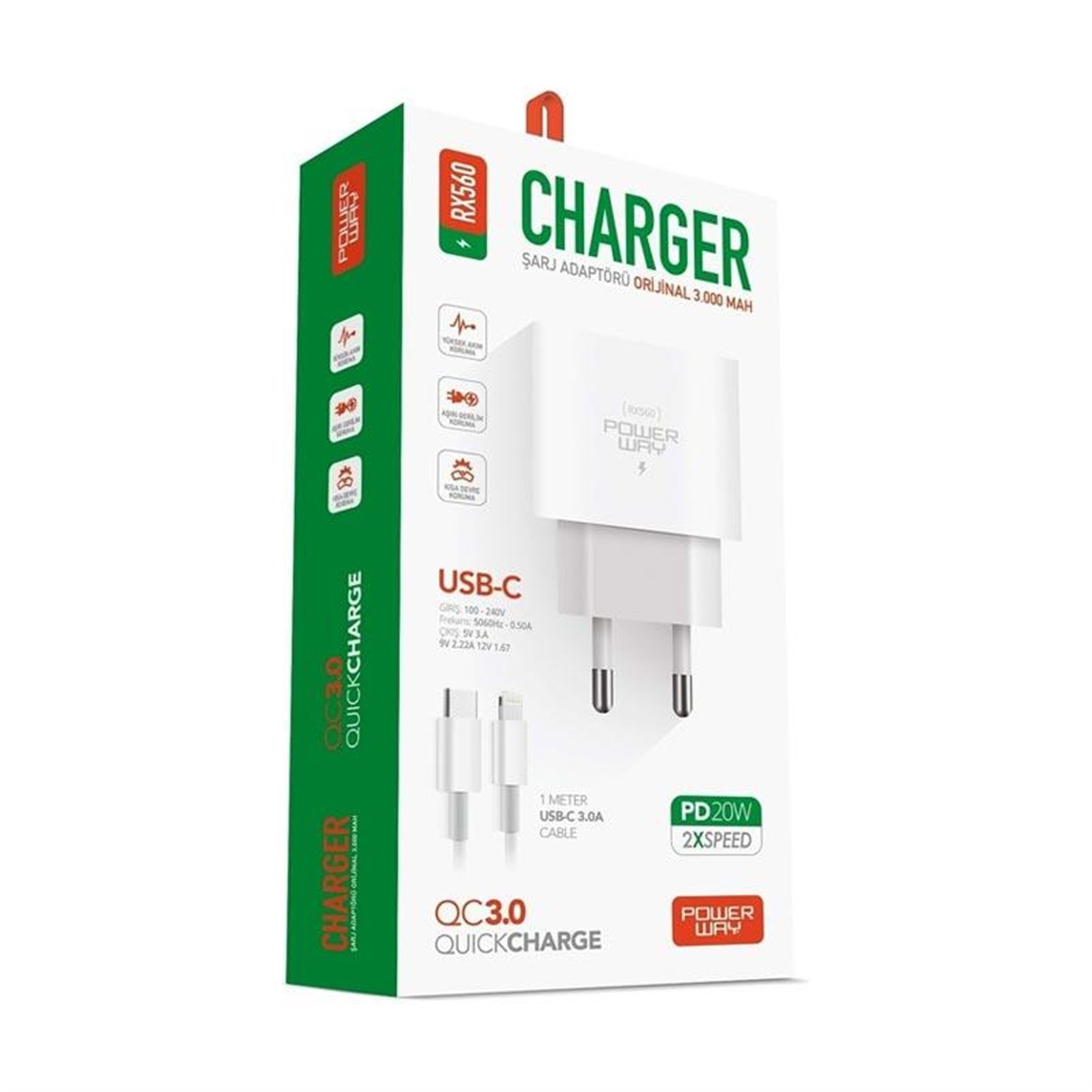 Powerway Powerway RX-560 USB Type C Iphone Şarj Aleti - Data-Şarj Kabloları