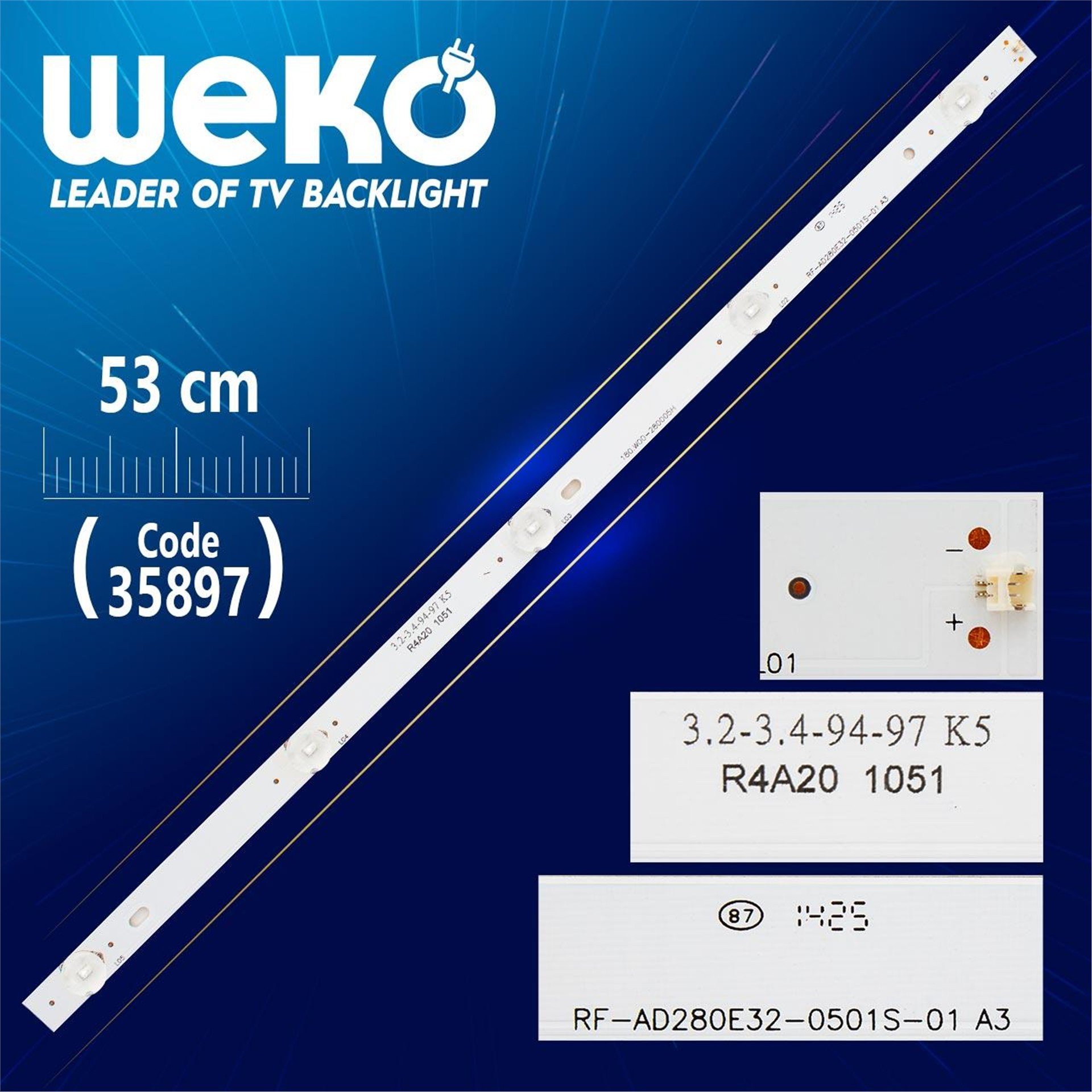 Weko RF - AD280E32 - 0501S - 01 A4 - 180.DT0 - 281200 - 0H - 5 LEDLİ 53 CM - (WK-1359)  Tv Led Bar - Tv Led Bar