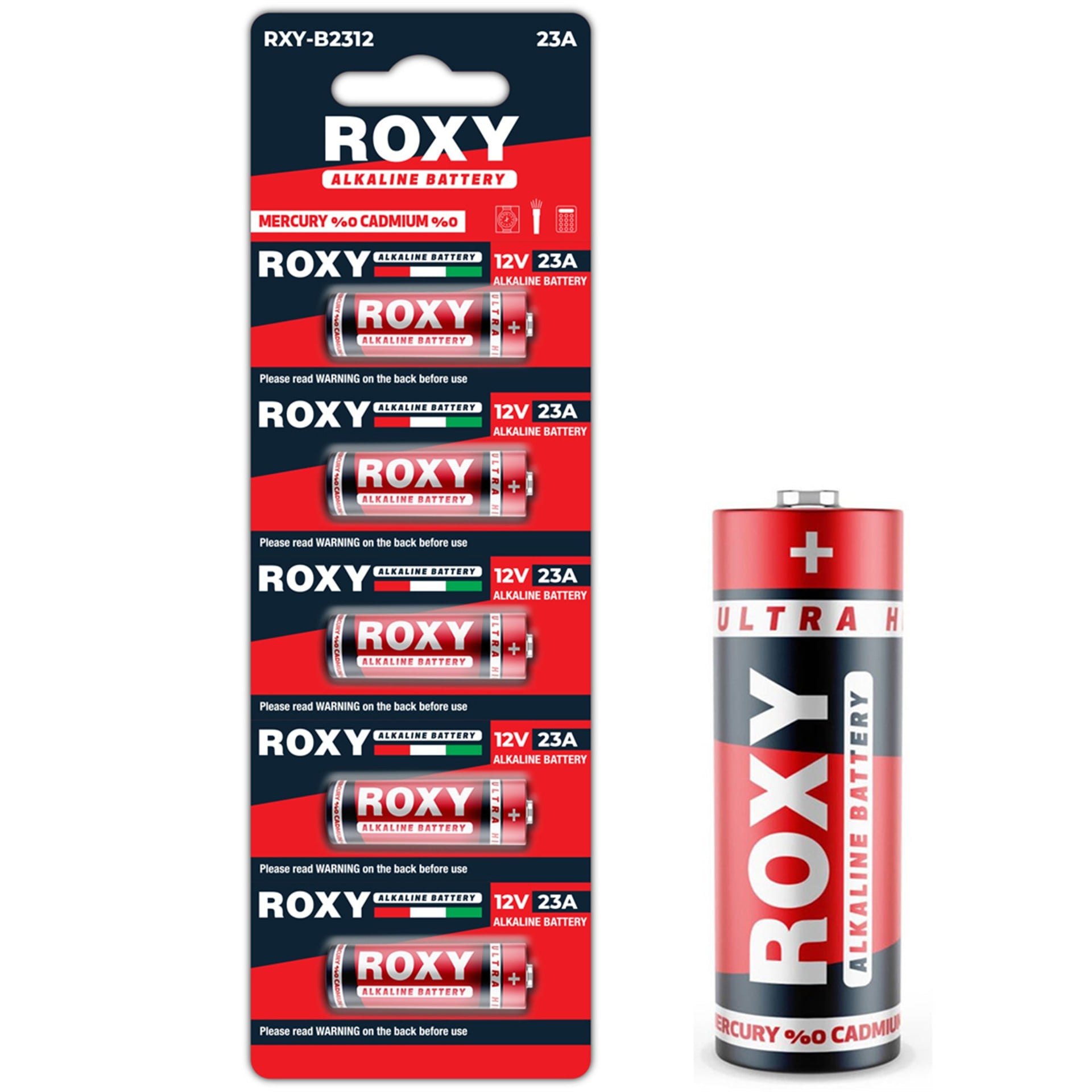 Roxy Roxy RXY- B2312 12 Volt Alkalin Kalın 23A MN21 Alarm Pili (5'li Paket) - Tek Kullanımlık Piller