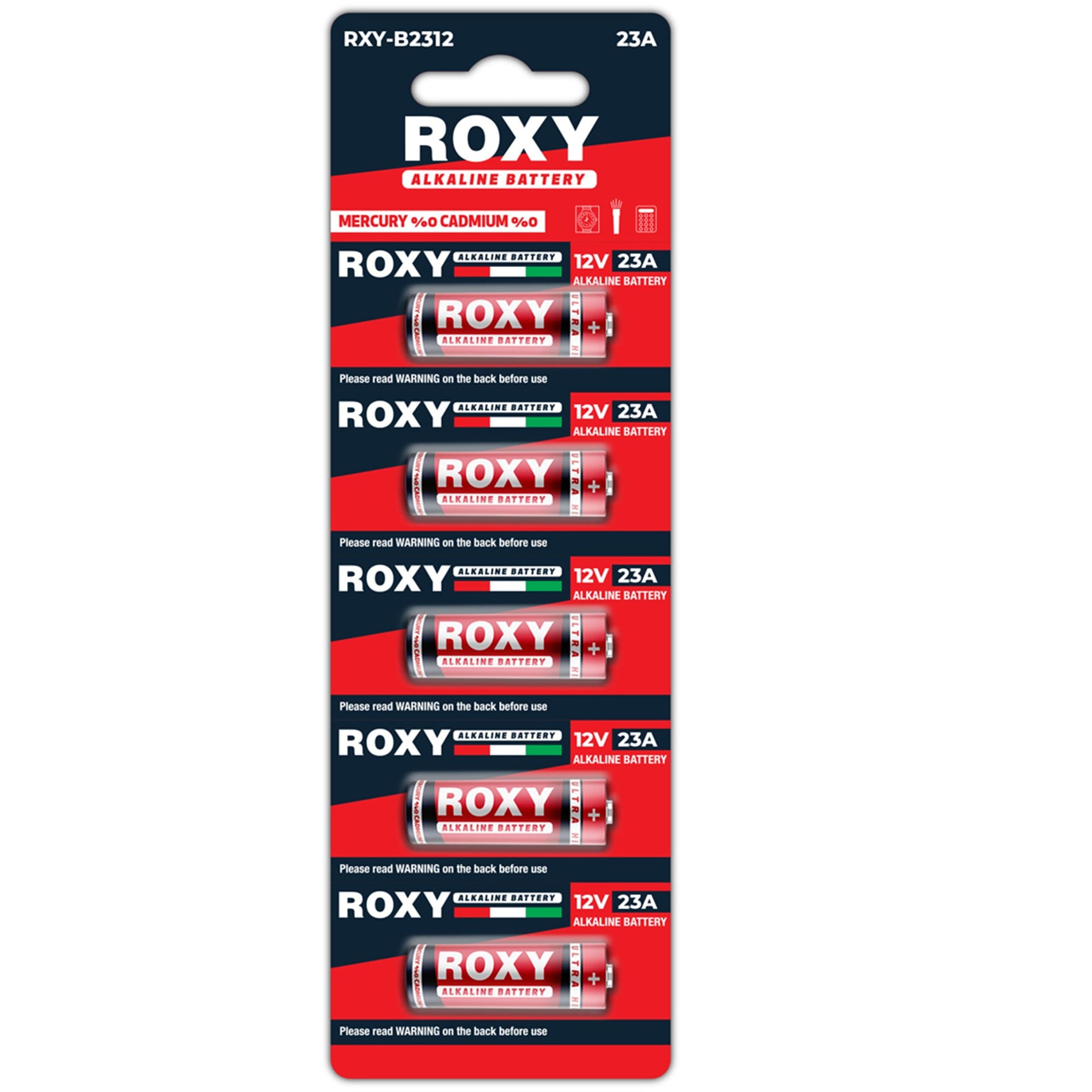Roxy Roxy RXY- B2312 12 Volt Alkalin Kalın 23A MN21 Alarm Pili (5'li Paket) - Tek Kullanımlık Piller