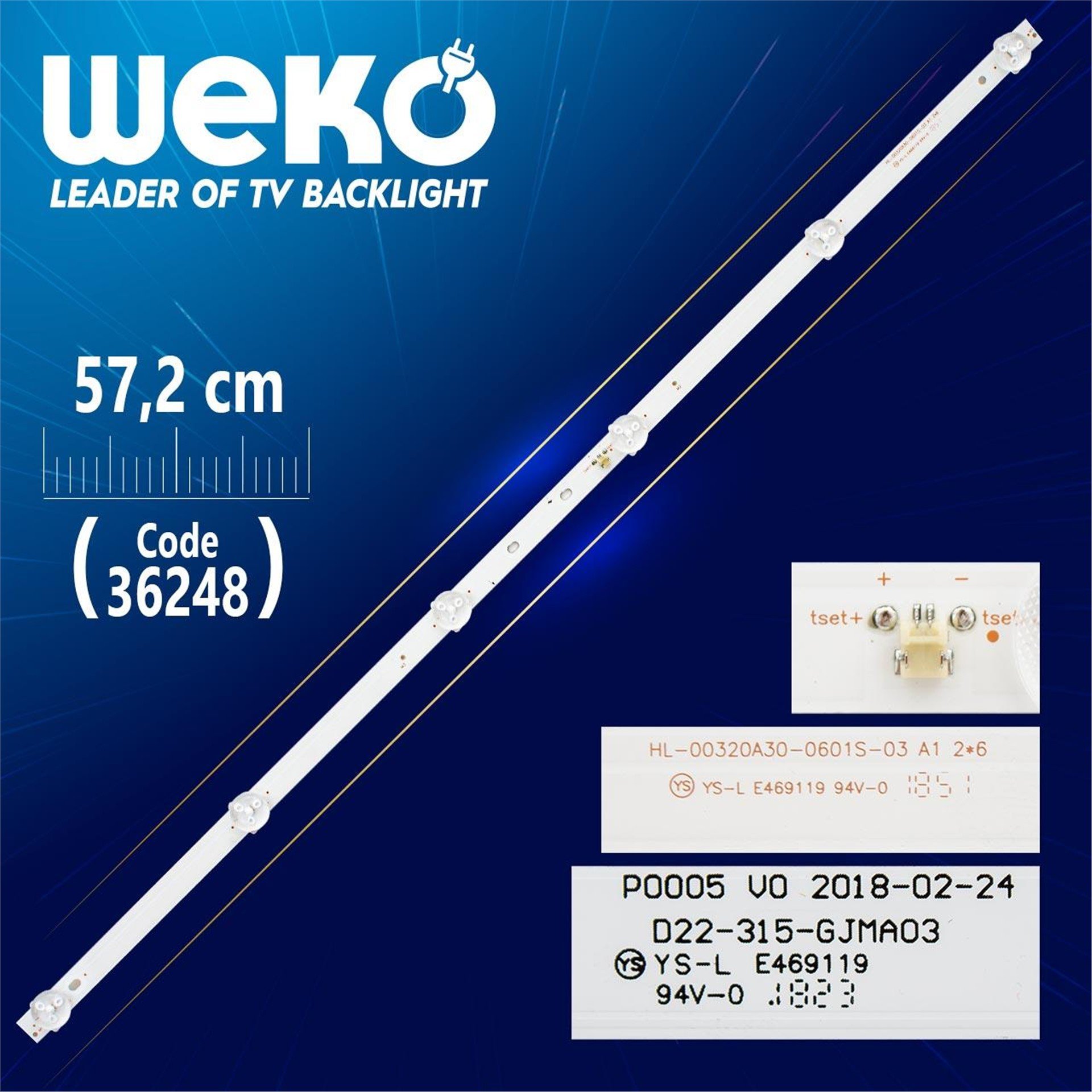 Weko SJ.CX.D3200601-3030HS-M (6 Ledli) - 57,2 Cm 6 Volt - Tv Led Bar - Tv Led Bar