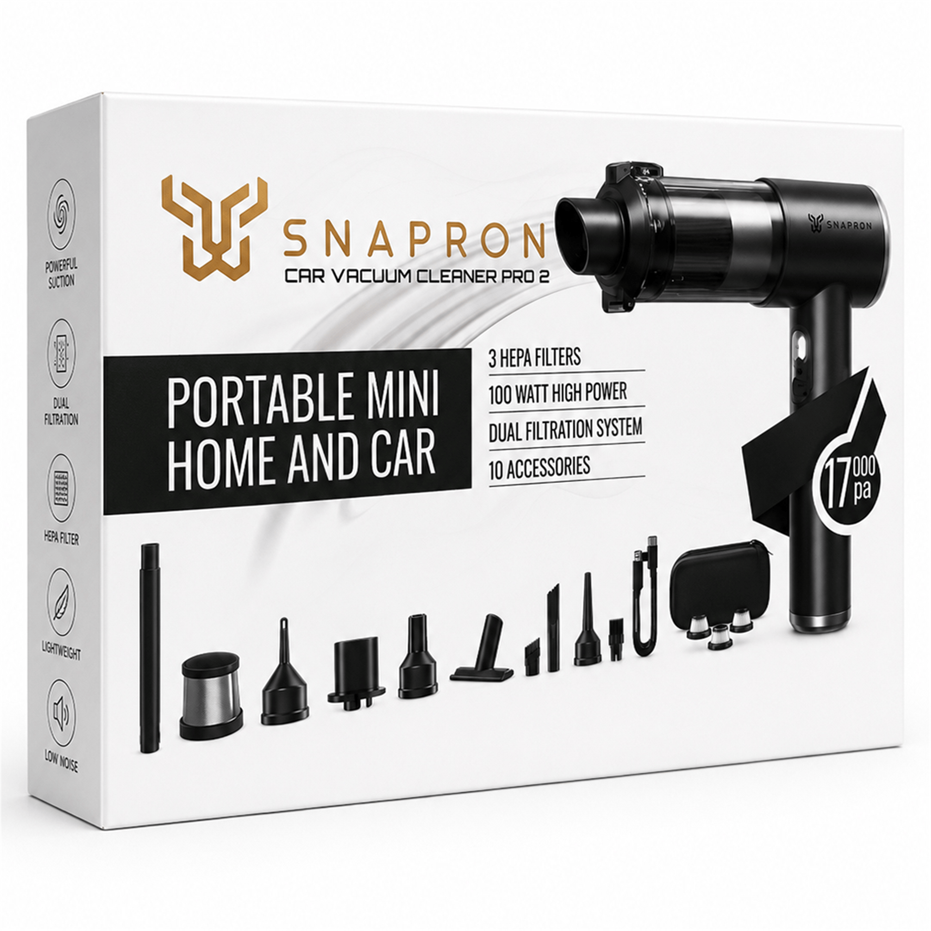Snapron Snapron SNV-3001 100W 17000PA Şarjlı Mini Araç ve Ev Süpürgesi + EVA Taşıma Çantalı Çok Fonksiyonlu Set - Ev ve Yaşam