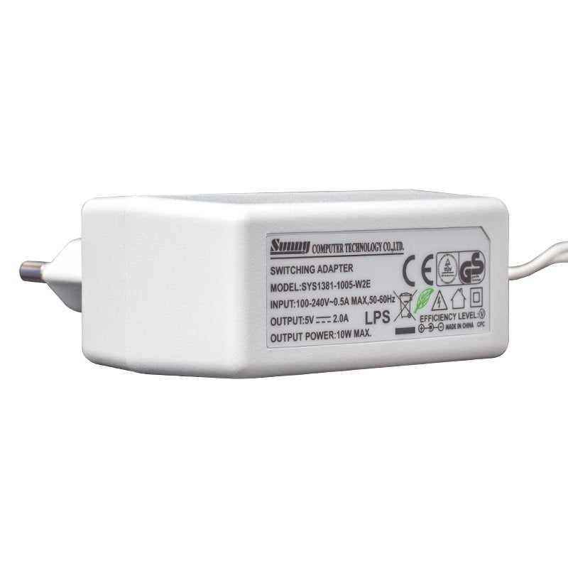 SUNNY SYS1381-1005-W2E BEYAZ 5 VOLT - 2 AMPER 5.5*2.5 UÇLU LEDLİ ADAPTÖR