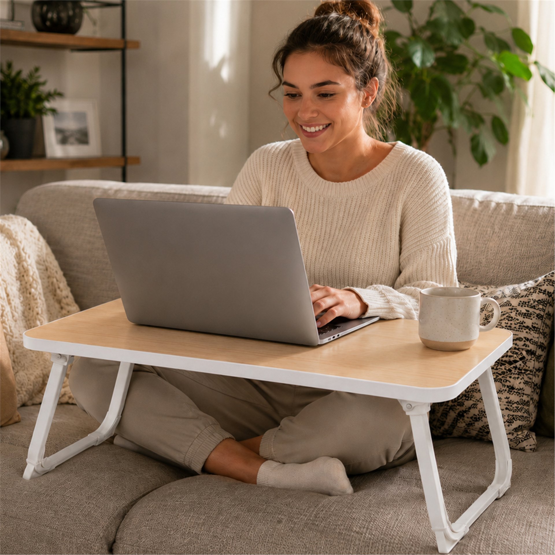 Sunup Sunup SN-29693 Katlanabilir Laptop Masası ve Yatak Koltuk Üzeri Tepsisi Ahşap Desen 60x40cm - Ev ve Yaşam