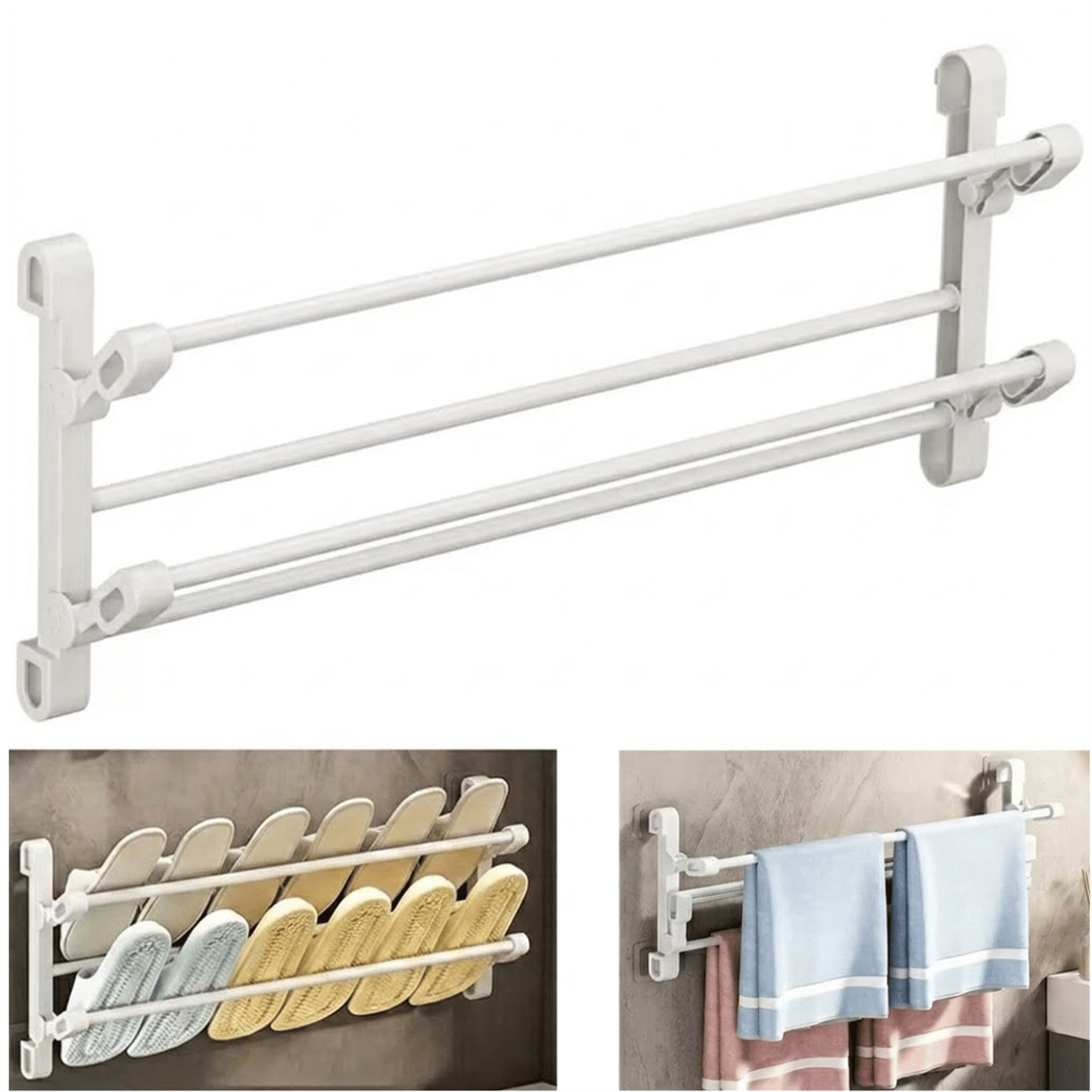 Sunup Sunup SN-30749 Beyaz Duvara Monte 65 Cm Çok Amaçlı Pratik Terlik Ayakkabı ve Havlu Düzenleyici - Ev ve Yaşam