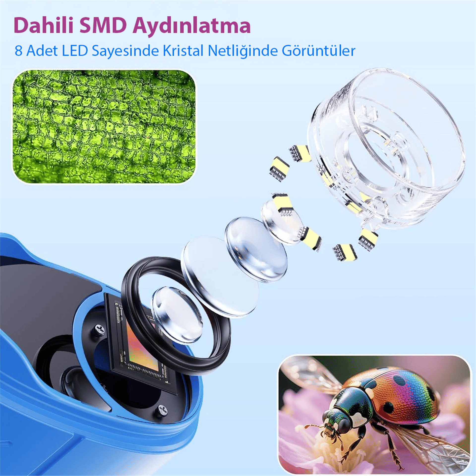 Sunup Sunup SN-37895 Çocuklar İçin Dijital Mikroskop 1000x Büyütme, 2.0