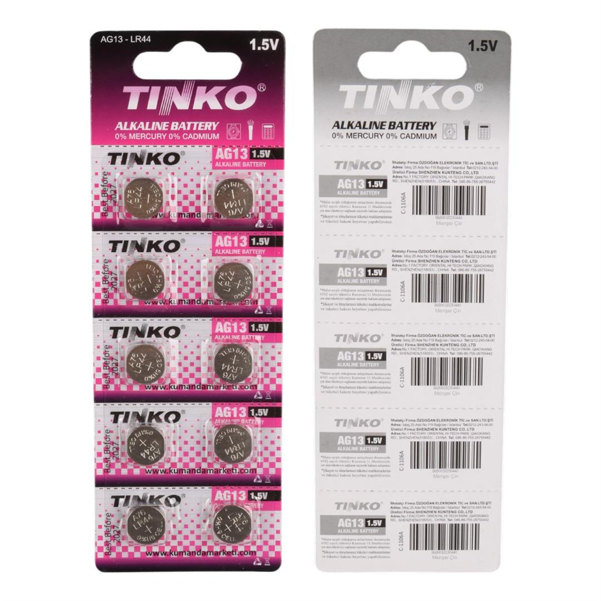 Tinko Tinko C-1106A AG13 LR44 A76 1.5 Volt Alkalin Düğme Pil (10'lu Paket) - Düğme Piller