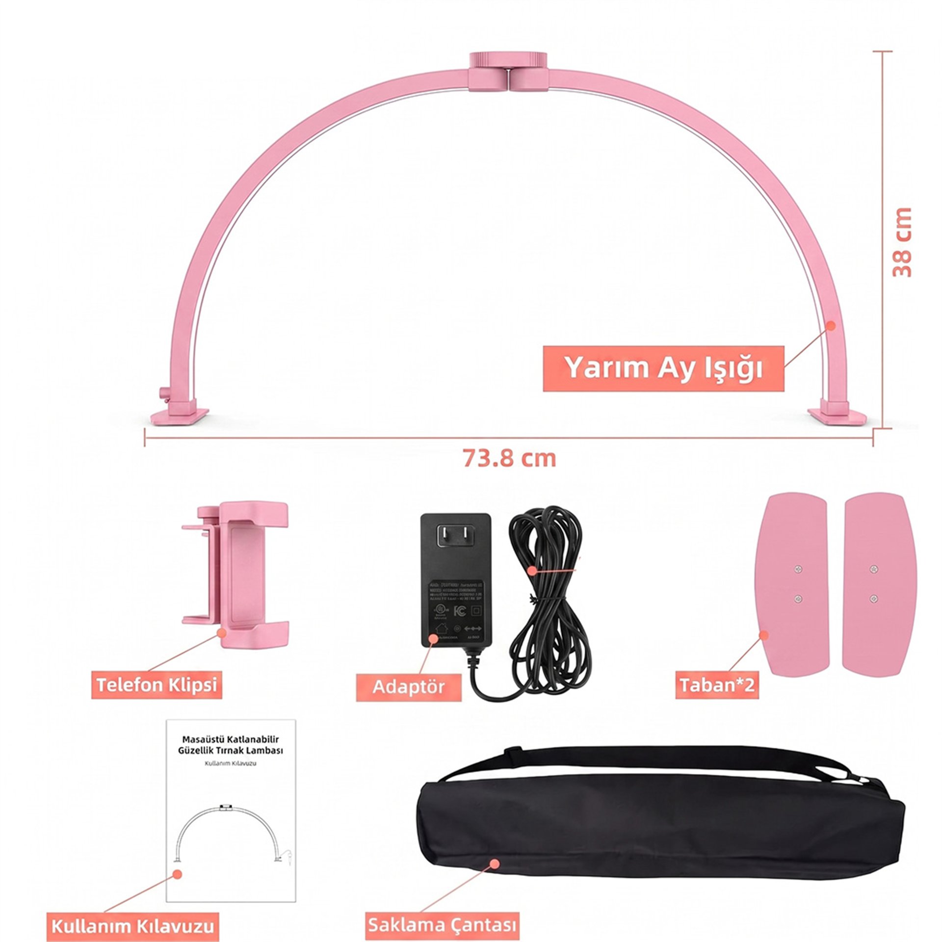 Reyonex TRLED F-700A 70CM KATLANABİLİR MASAÜSTÜ TIRNAK MASA LAMBASI PEMBE - Ev ve Yaşam