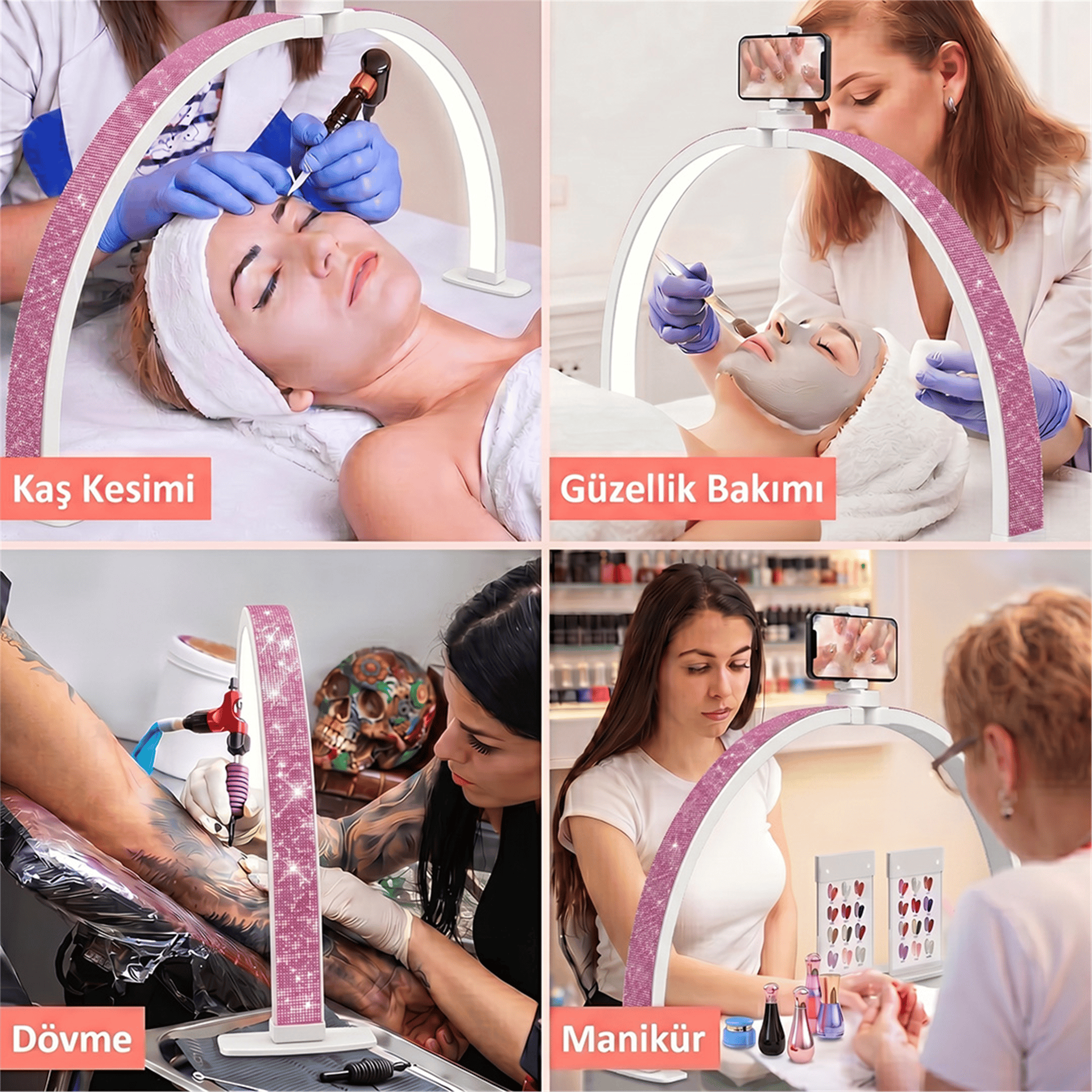 Reyonex TRLED F-700A 70CM KATLANABİLİR MASAÜSTÜ TIRNAK MASA LAMBASI (PEMBE-BEYAZ ELMAS DESENLİ) - Ev ve Yaşam