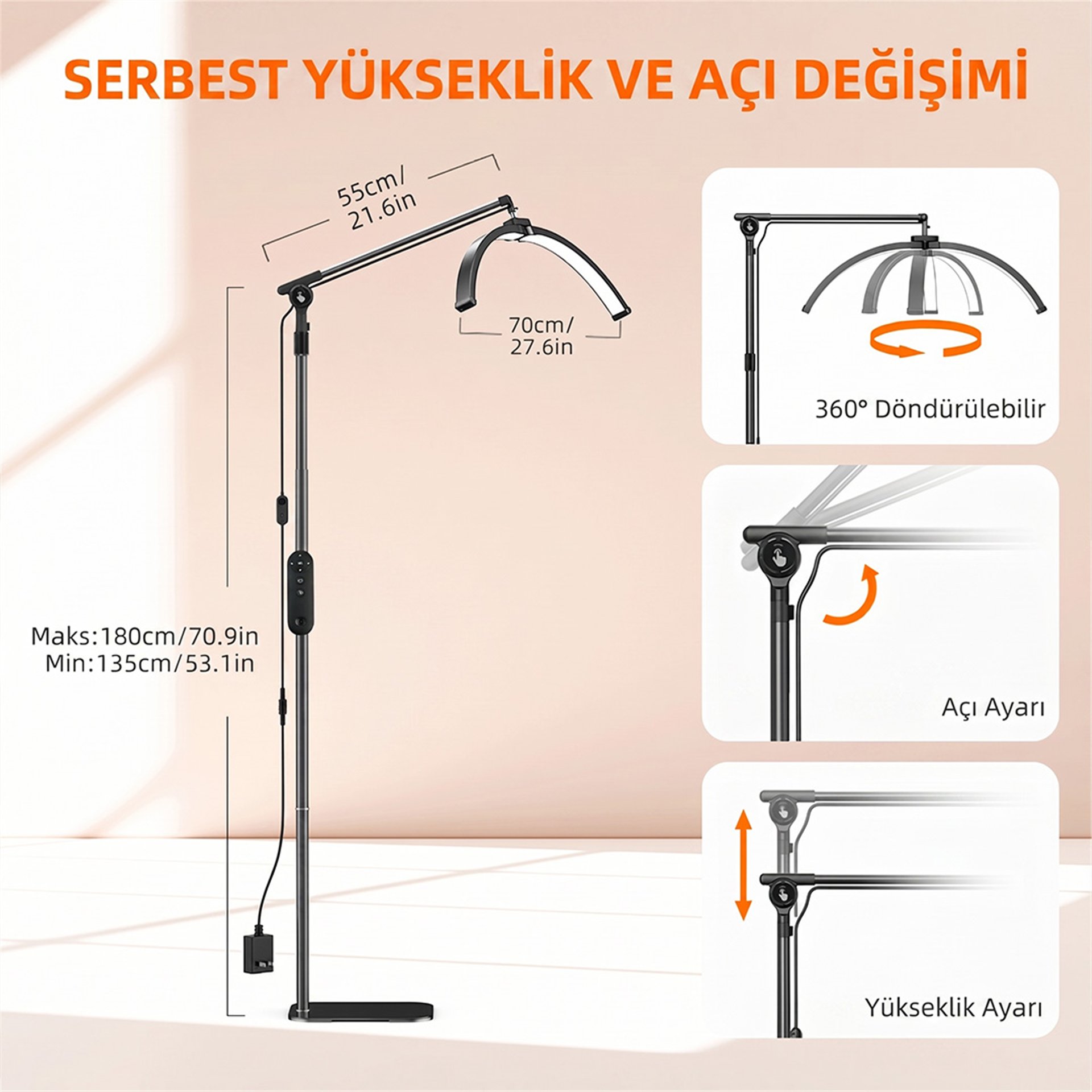 trled TrLed F-700B 70CM Zebra Elmas Desenli Ayaklı Profesyonel Güzellik Salonu Lambası - Led Projektör