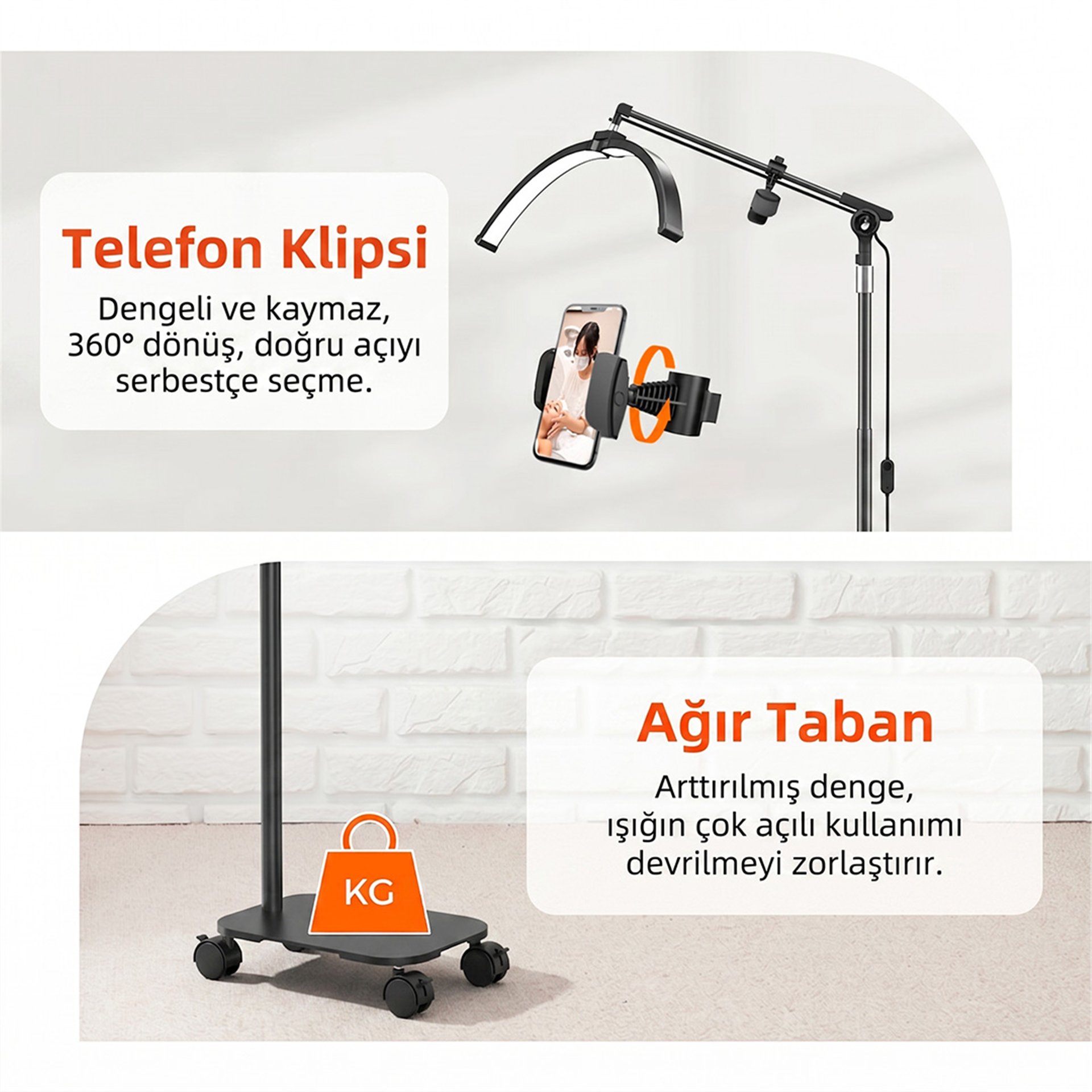 Reyonex Trled F-700B Katlanabilir Ayaklı-Tekerlekli Tırnak Masa Lambası (Siyah-Beyaz) - Ev ve Yaşam