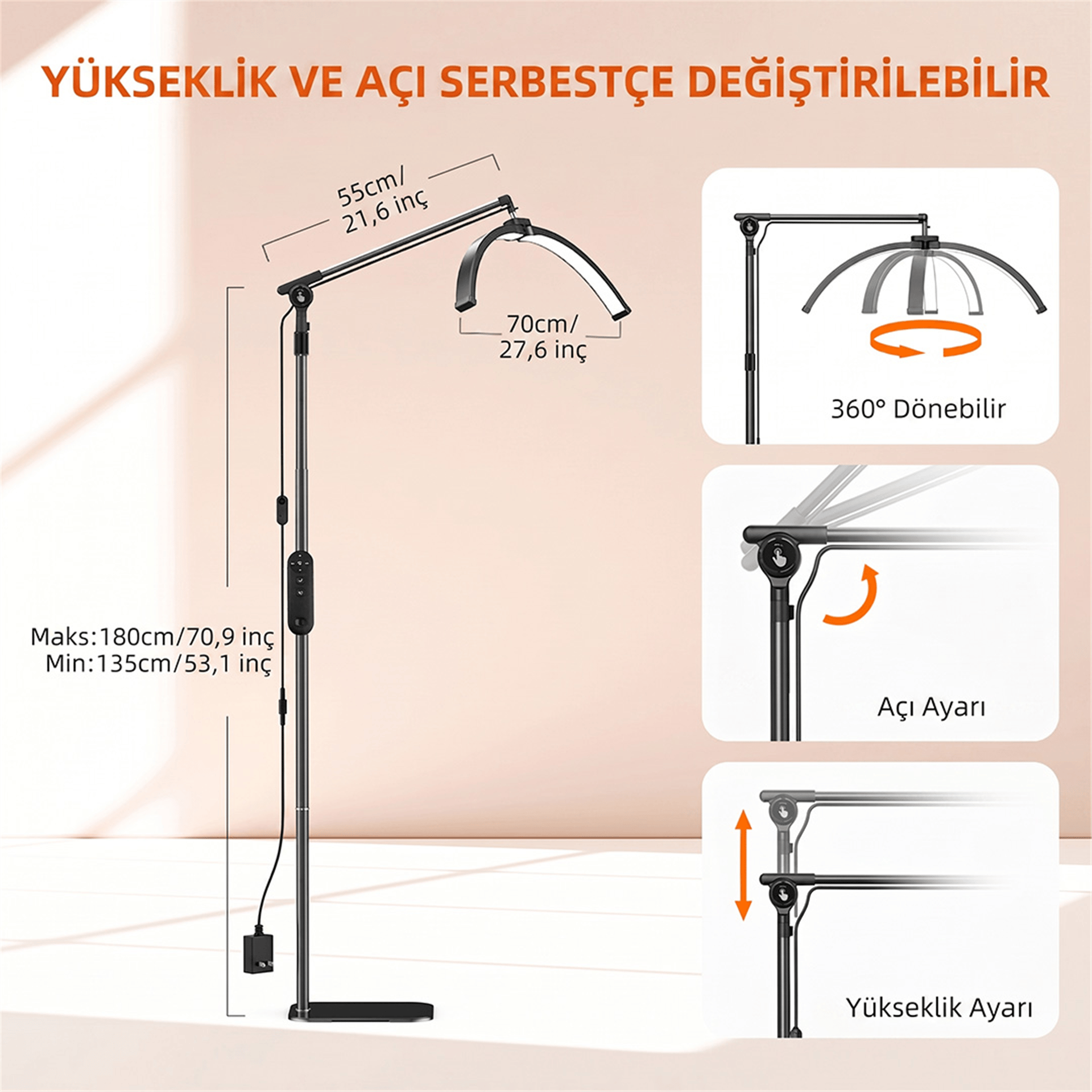 Reyonex Trled F-700B Katlanabilir Ayaklı-Tekerlekli Tırnak Masa Lambası (Siyah-Beyaz) - Ev ve Yaşam
