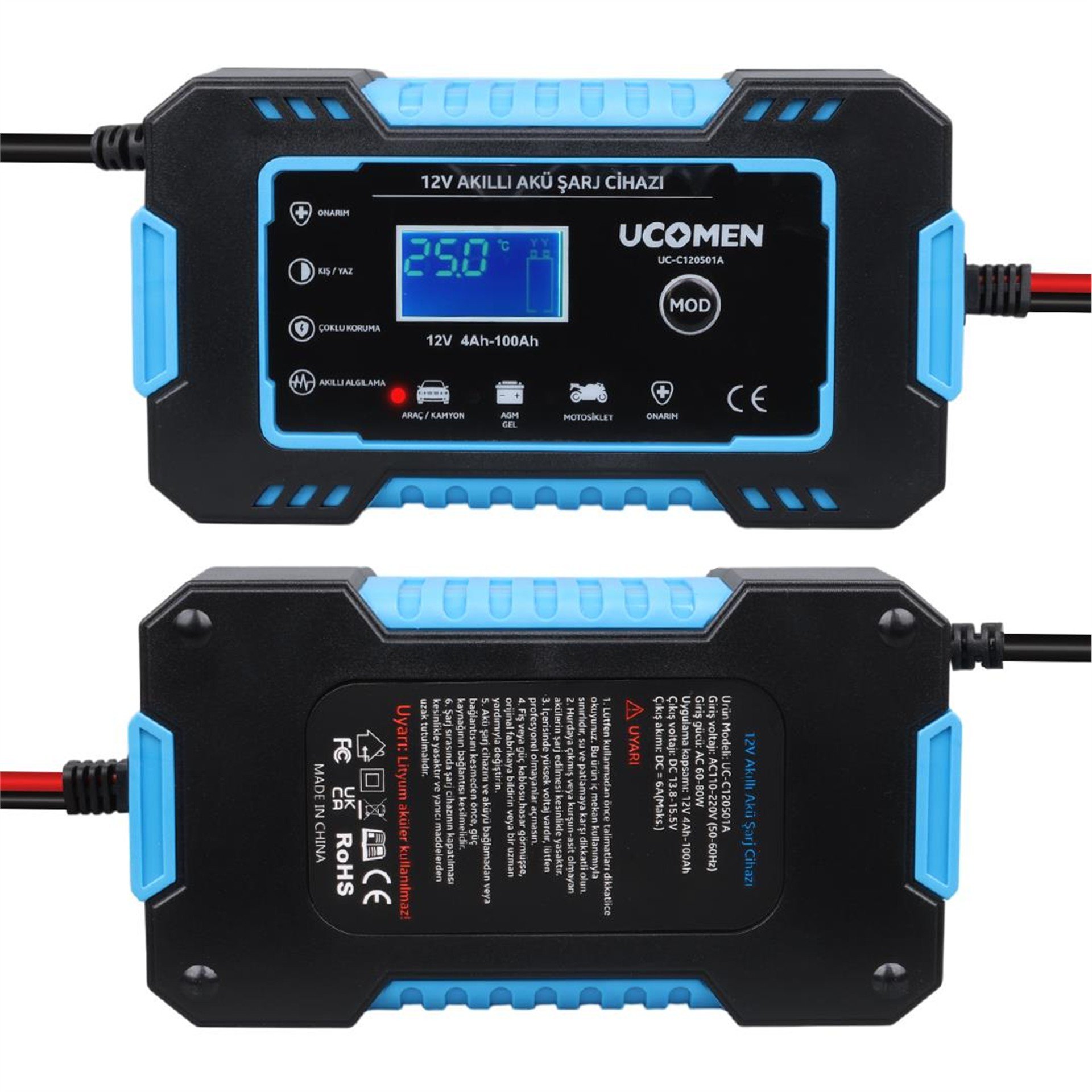Ucomen Ucomen UC-C120501A Mavi 12 Volt 6 Amper Led Göstergeli Akü Şarj Cihazı - Akü Şarj Cihazları