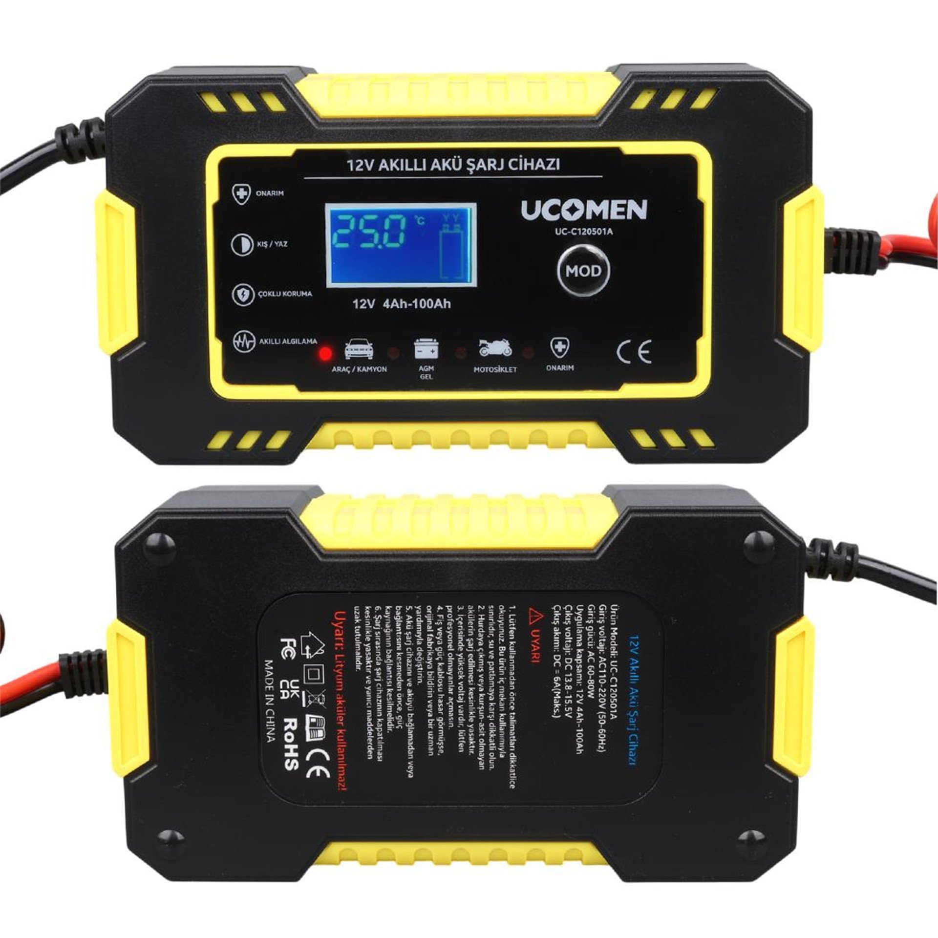 Ucomen Ucomen UC-C120501A Sarı 12 Volt 6 Amper Led Göstergeli Akü Şarj Cihazı - Akü Şarj Cihazları