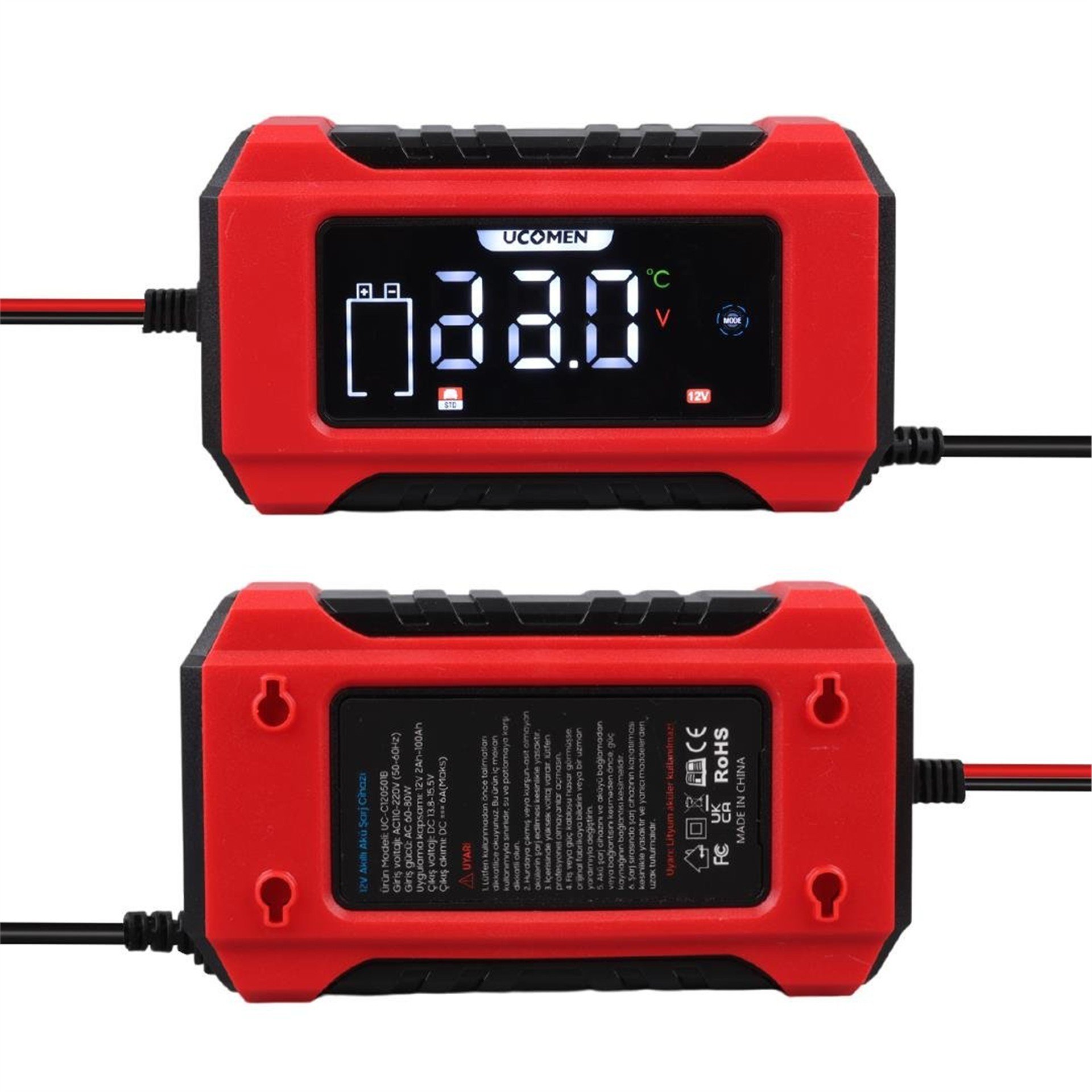 Ucomen Ucomen UC-C120501B Kırmızı 12 Volt 6 Amper Lcd Göstergeli Akıllı Akü Şarj Cihazı - Akü Şarj Cihazları