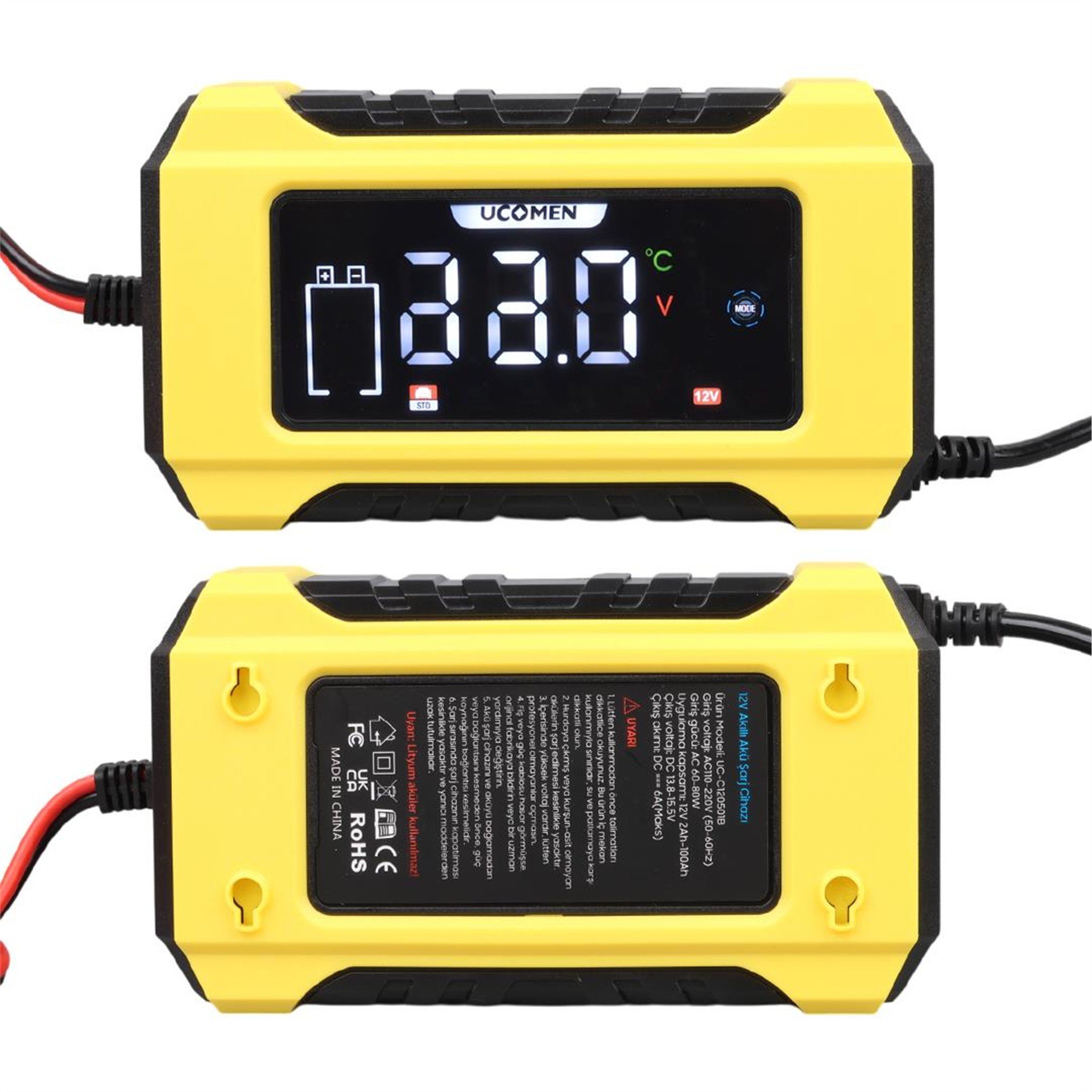 Ucomen Ucomen UC-C120501B Sarı 12 Volt 6 Amper Lcd Göstergeli Akıllı Akü Şarj Cihazı - Akü Şarj Cihazları