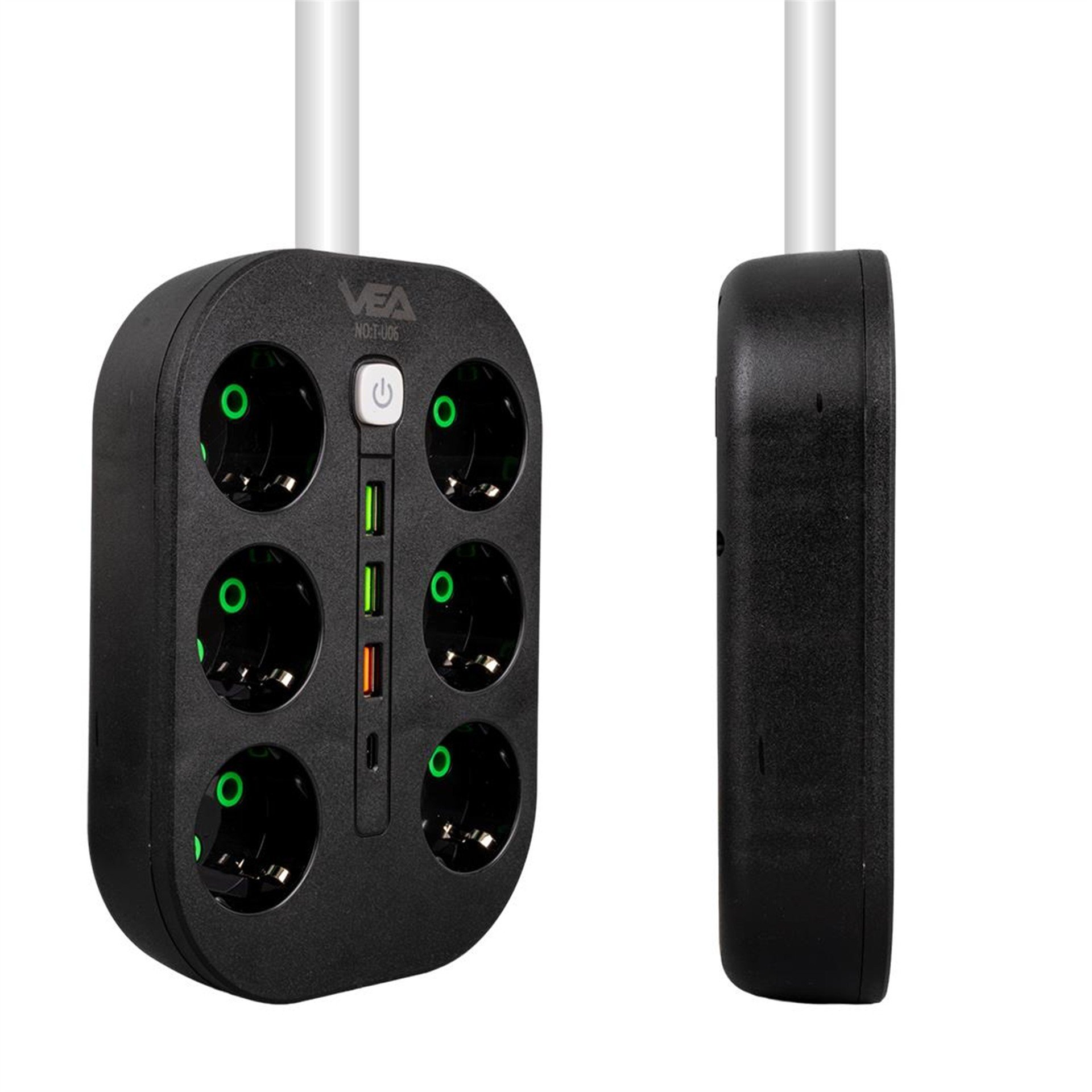 Vea Vea VE-22399 6'lı 1.5 Metre Kablolu 3 USB'li Siyah Grup Priz - Grup Prizler