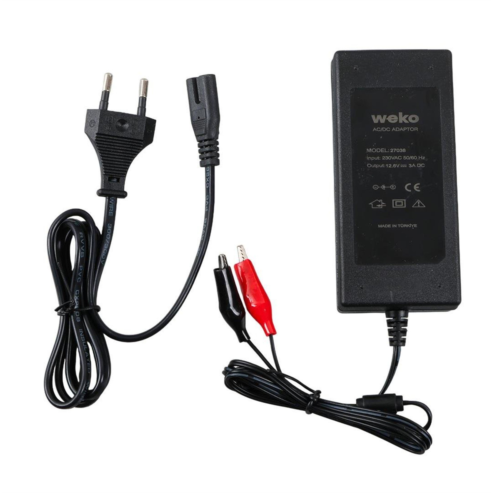 Weko Weko 12.6 Volt - 3 Amper Krokodil Uçlu Ledli Yerli Üretim Masaüstü Şarj Adaptörü - Akü Şarj Cihazları