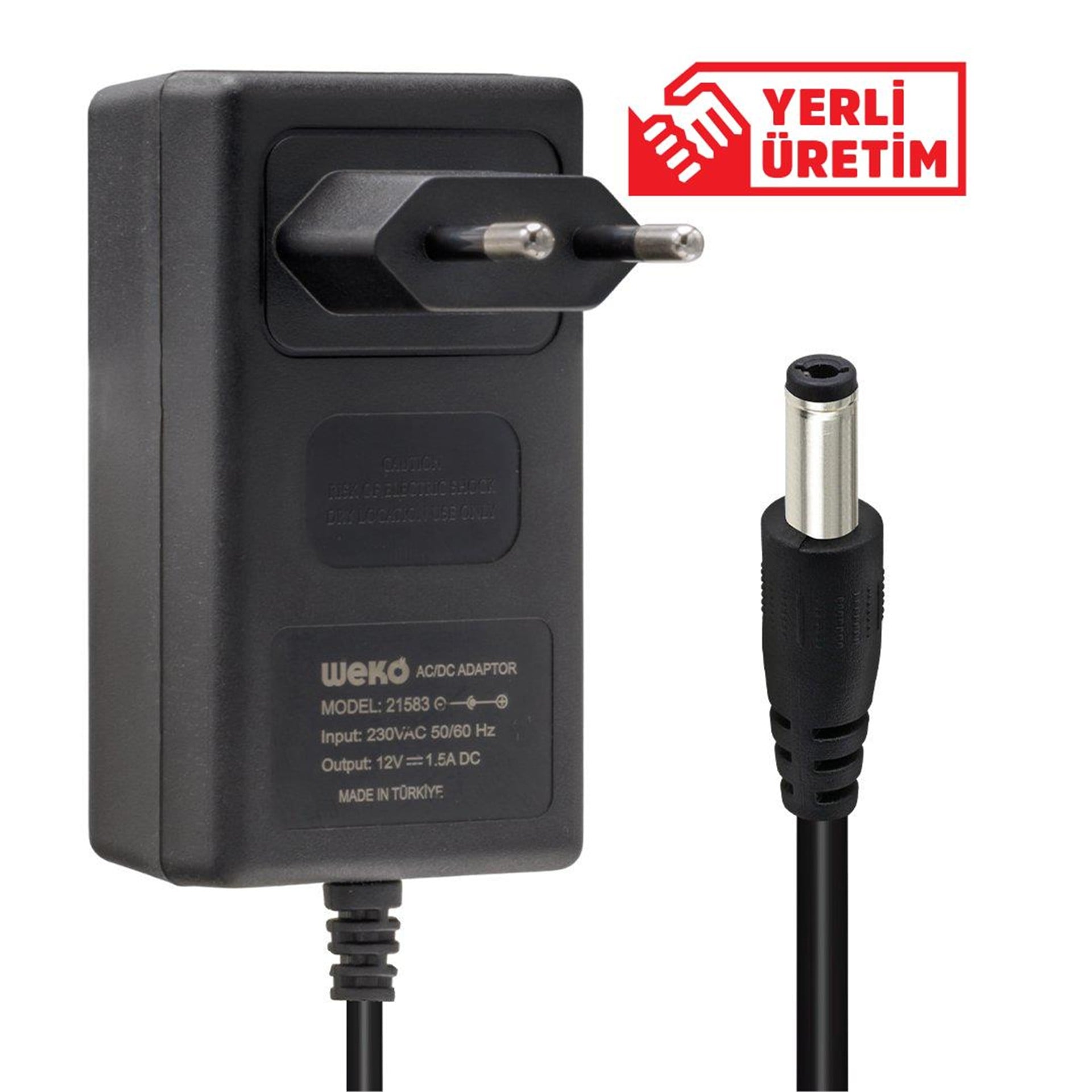 Weko Weko 12 Volt - 1.5 Amper 5.5*2.5 Uçlu Yerli Üretim Plastik Kasa Priz Tipi Adaptör - Adaptörler