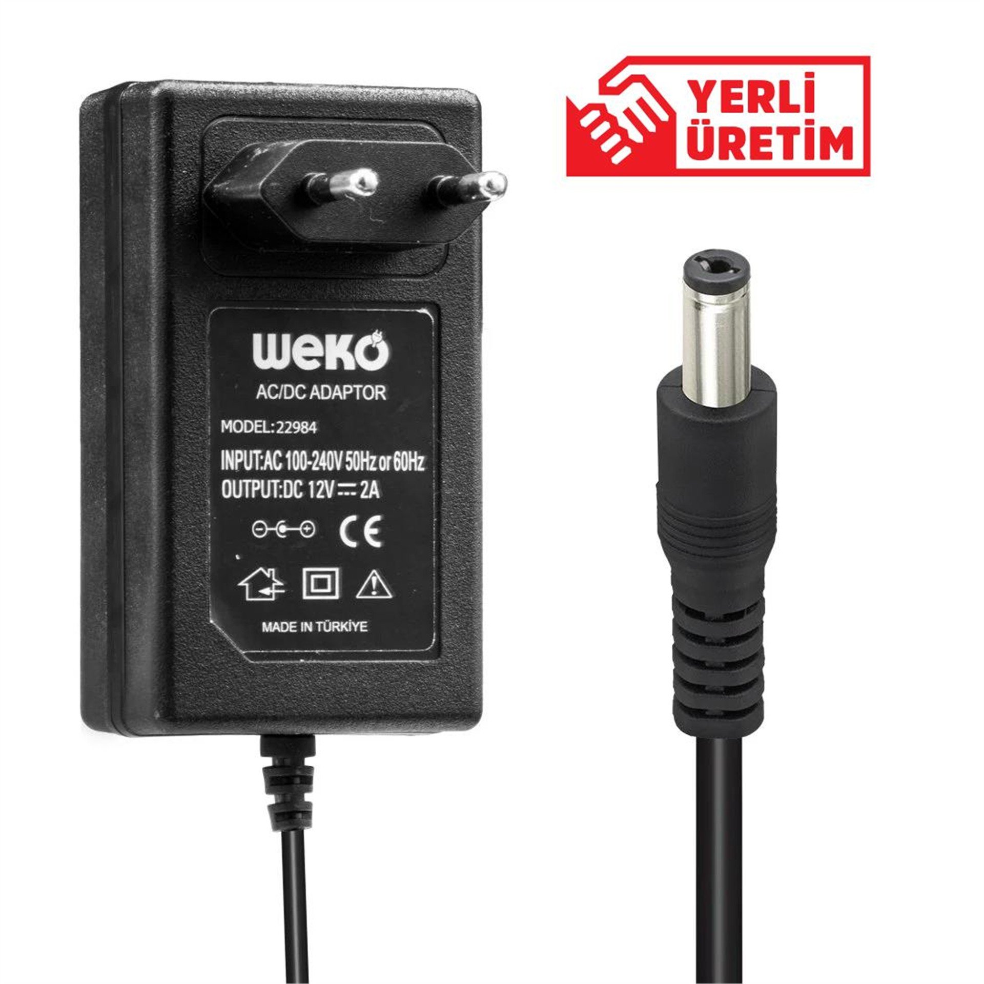 Weko Weko 12 Volt - 2 Amper 5.5 X 2.1 Uçlu Plastik Kasa Priz Tipi Adaptör - Adaptörler