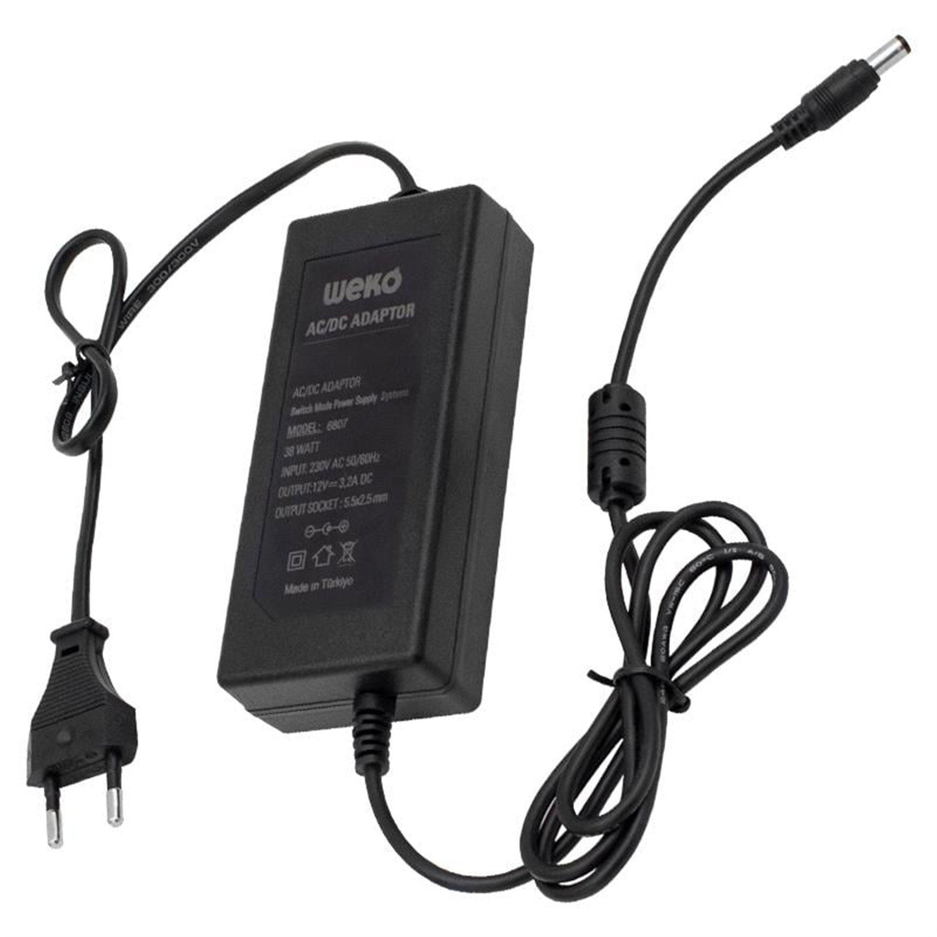 Weko Weko 12 Volt 3.2 Amper 38 Watt Plastik Kasa Masaüstü Adaptör (5.5x2.5 Uçlu) - Adaptörler