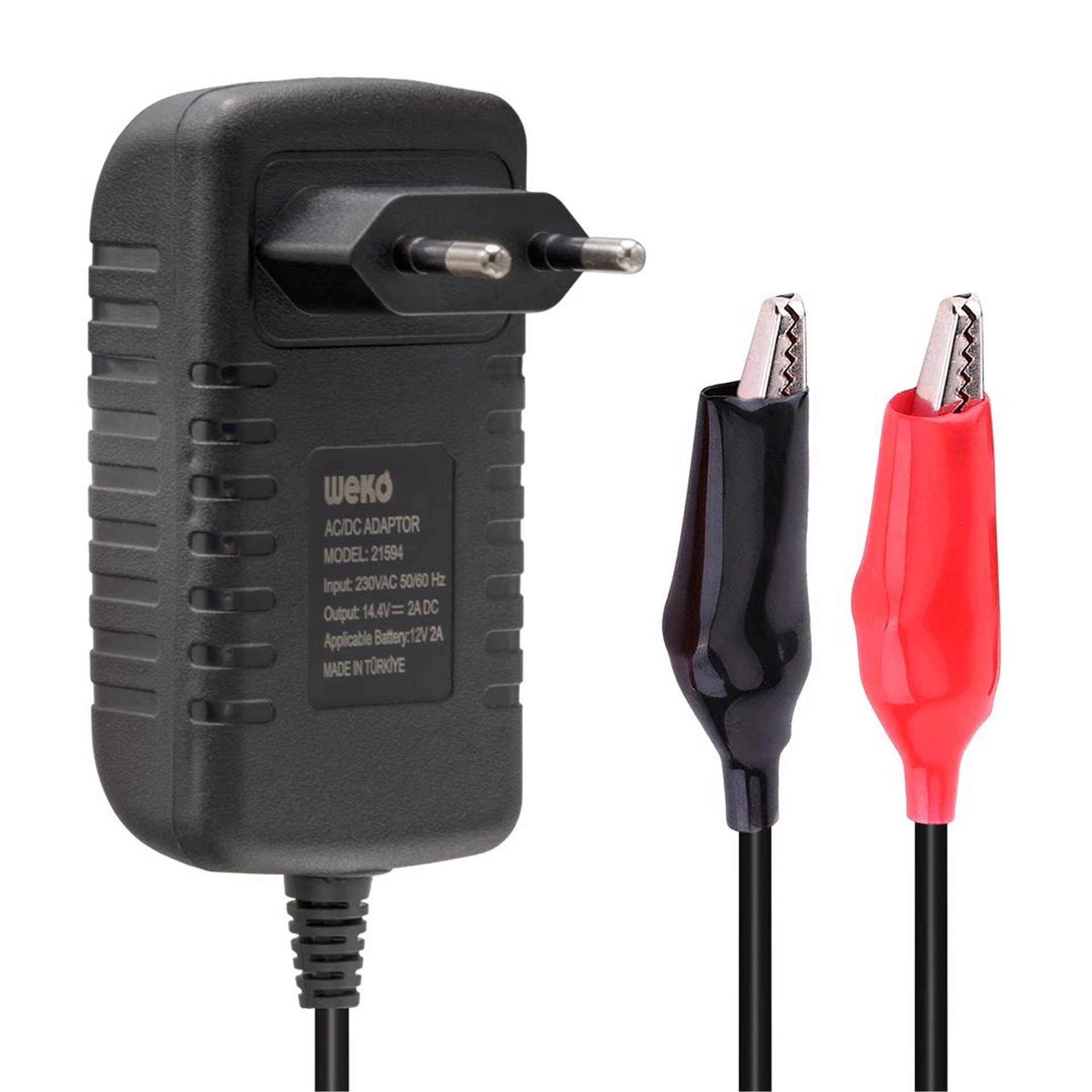 Weko Weko 14.4 Volt - 2 Amper Krokodil Uçlu Kırmızı Yeşil Ledli Yerli Üretim Akü Şarj Cihazı (Out :12v-2a) - Akü Şarj Cihazları