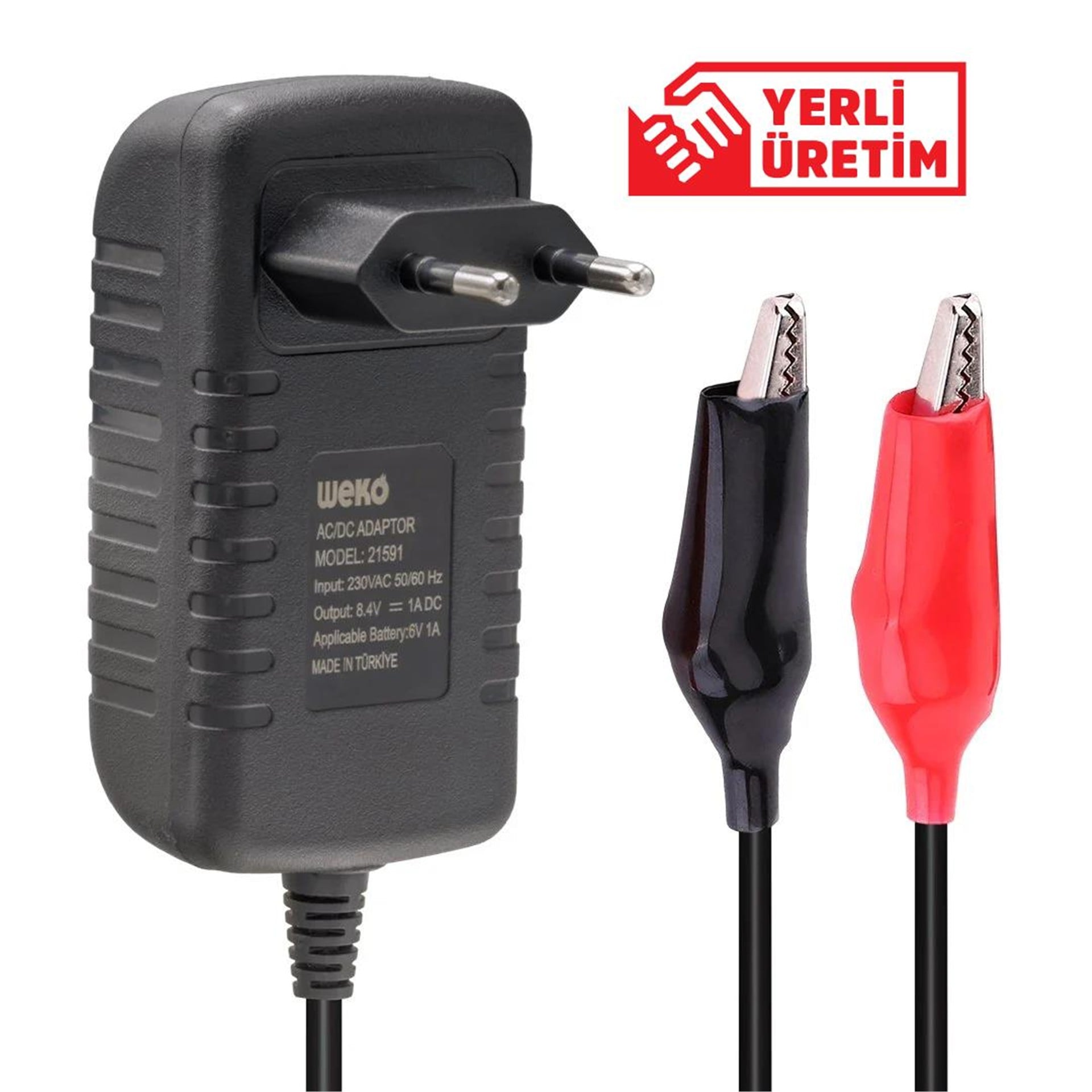 Weko Weko 8.4 Volt - 1 Amper Krokodil Uçlu Kırmızı Yeşil Ledli Yerli Üretim Akü Şarj Cihazı - Akü Şarj Cihazları