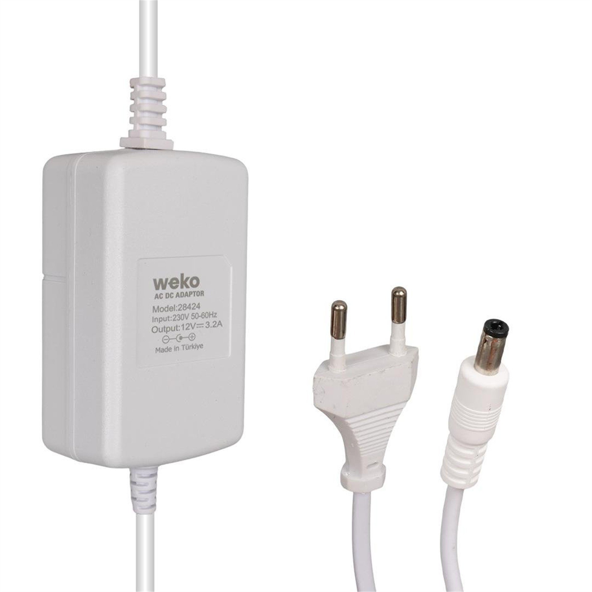 Weko Weko Tottolet 1200 12 Volt - 3.2 Amper 5.5 2.5 Uçlu Yerli Üretim Plastik Kasa Beyaz Masaüstü Adaptör - Yazar Kasa - Pos Adaptörü