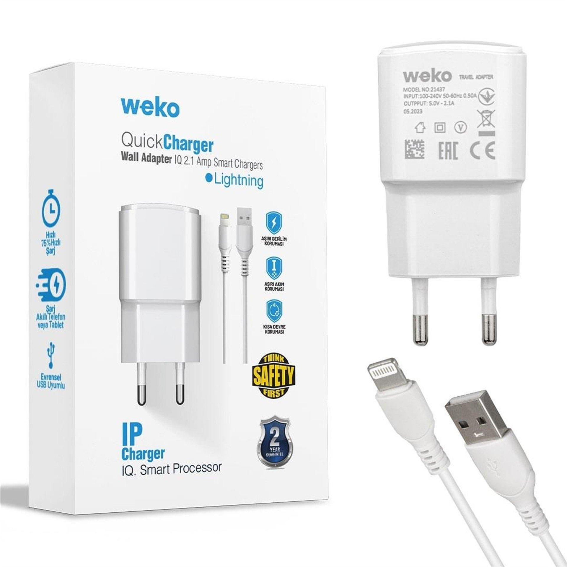 Weko Weko WK-21437 2.1 Amper Telefon Şarj Adaptörü + Lightning Kablo - Şarj Cihazları