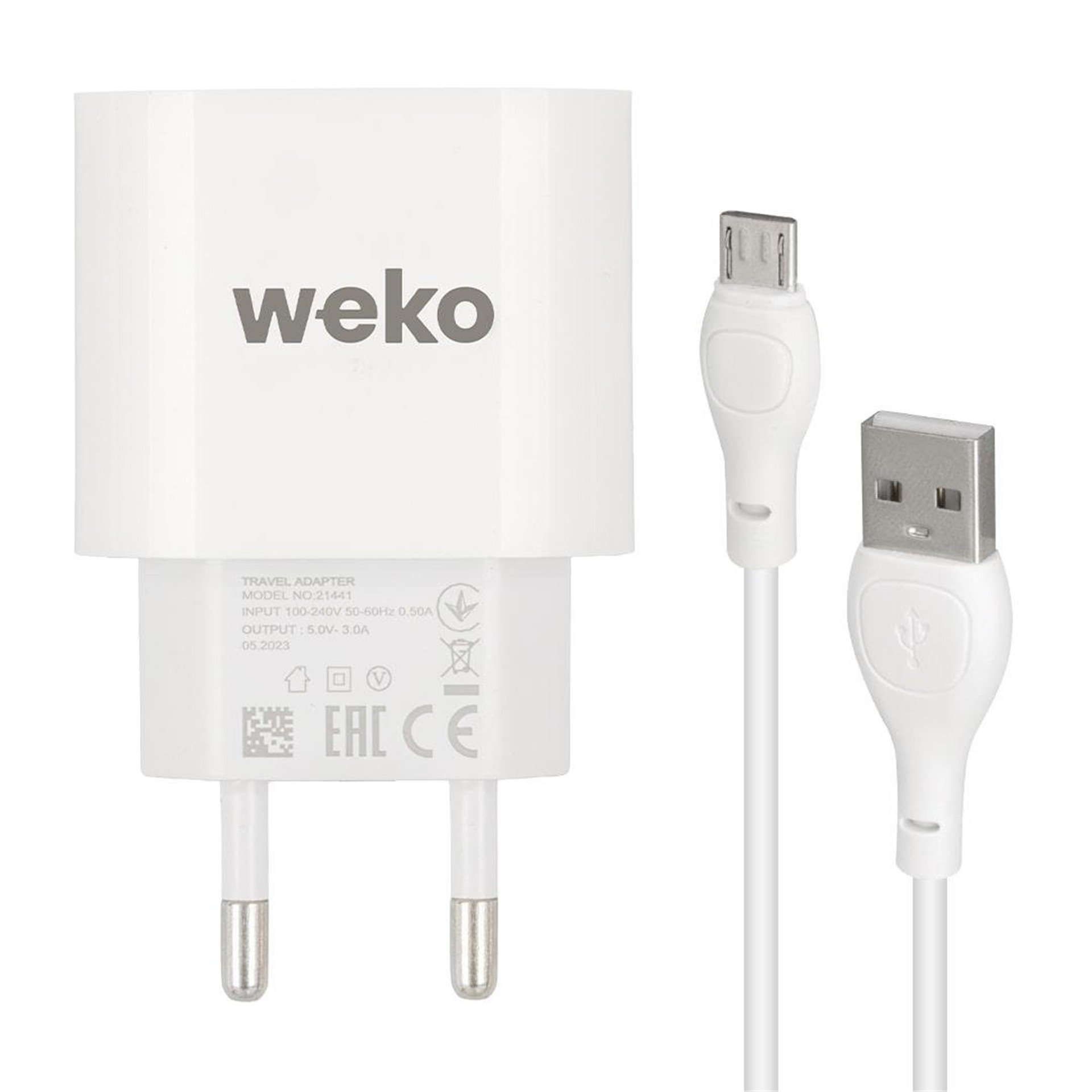 Weko Weko WK-21441 PDU QC 3.0 Amper Telefon Şarj Adaptörü + Micro USB Kablo - Şarj Cihazları