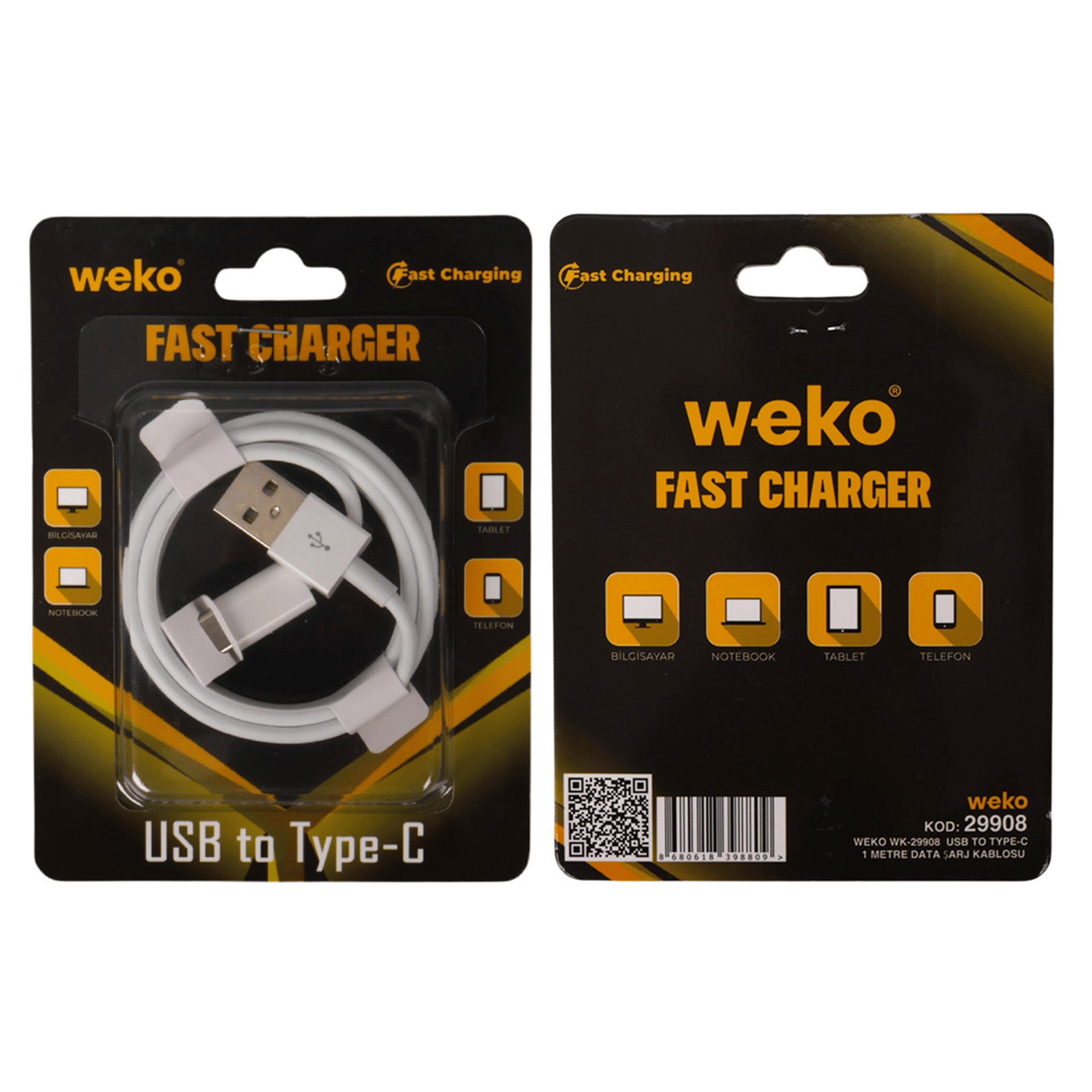 Reyonex Weko Wk-29908 Beyaz 1 Metre Usb To Type-C Şarj - Data Aktarım Kablosu - Tablet-Telefon Aksesuarları