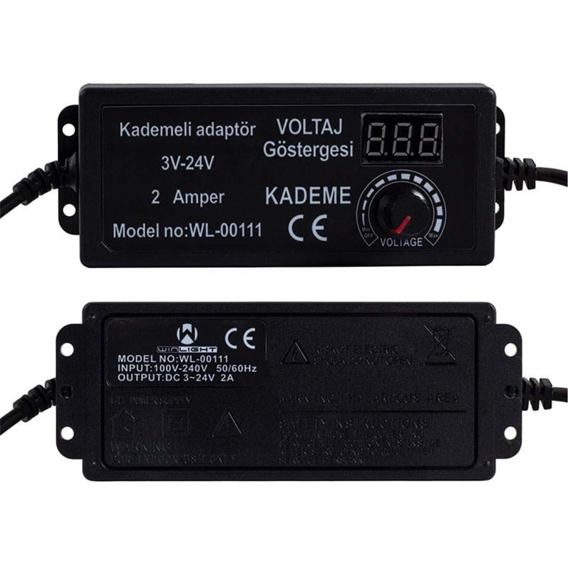 Winlight Winlight 3 Volt - 24 Volt 2 Amper 5.5x2.5mm Uçlu Dıgıtal Ekranlı Ayarlı Kademeli Adaptör WL-00111 - Adaptörler