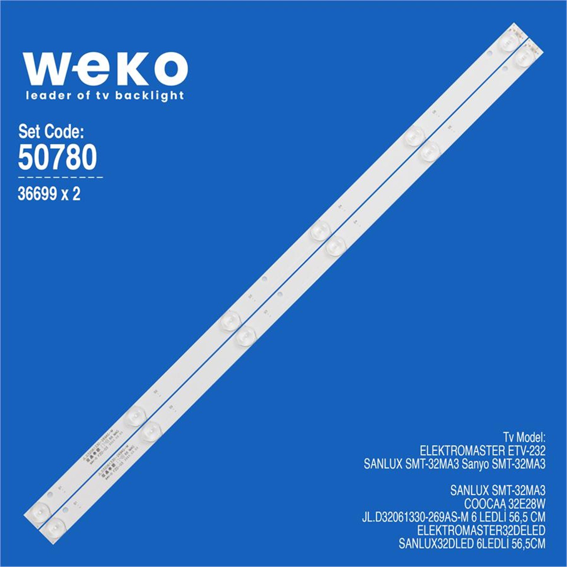 Weko Wkset-5780 36699X2 Jl.D32061330-269As-M 6 Ledli 56,5 Cm 3V  2 Adet Led Bar - Tv Led Bar