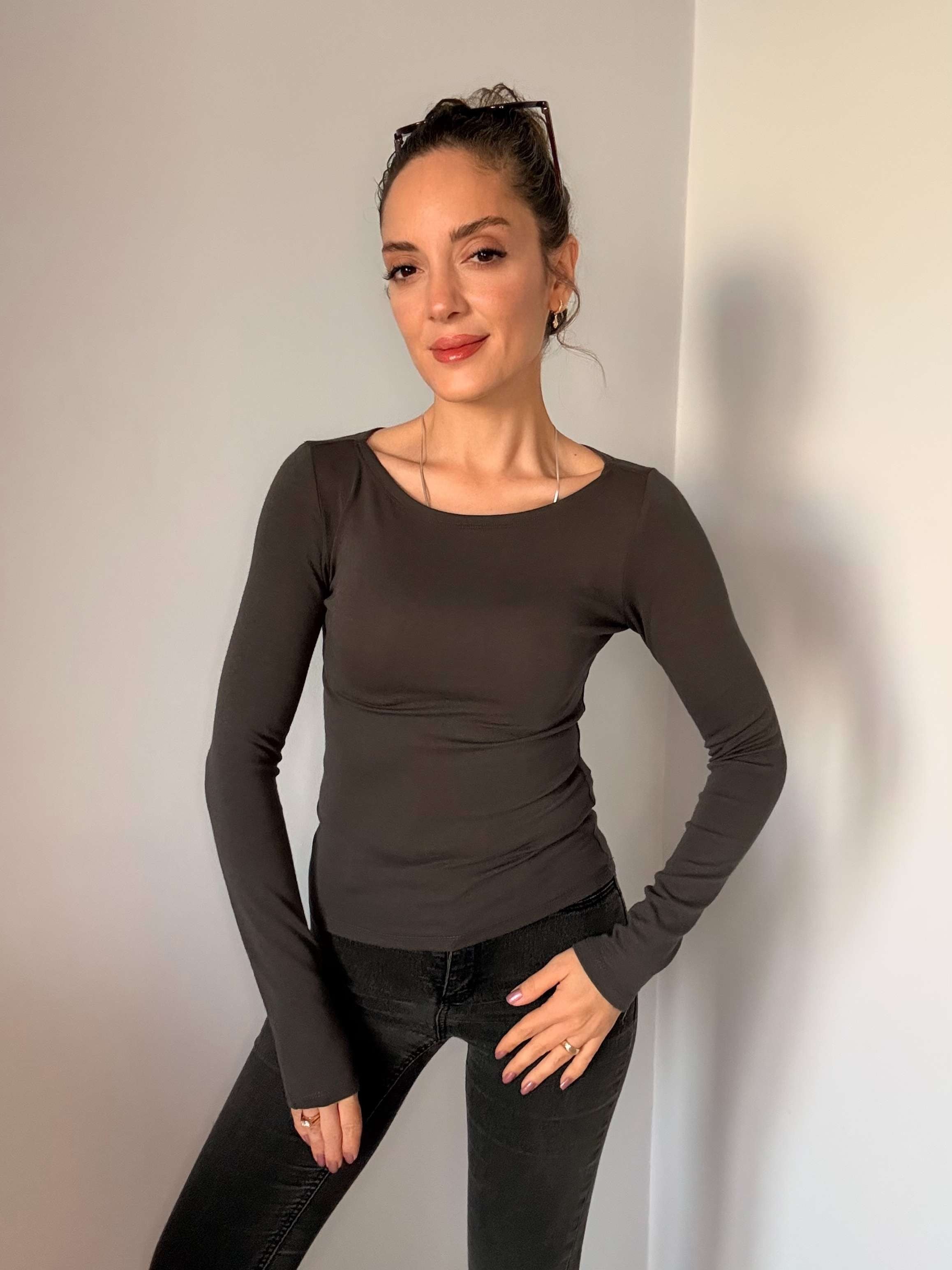Antrasit Kayık Yaka Bluz