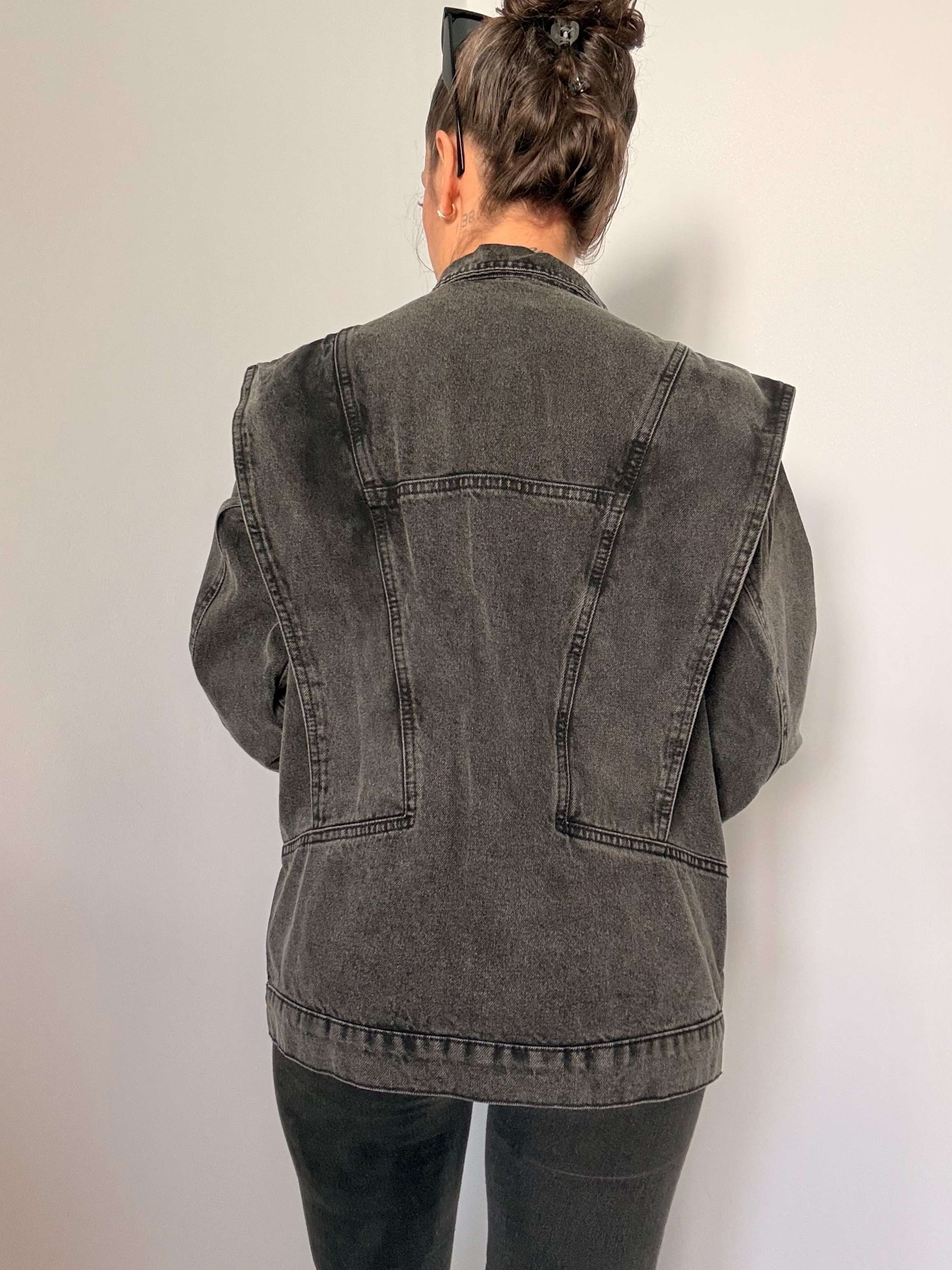 Antrasit Omuz Detaylı Tasarım Denim Ceket
