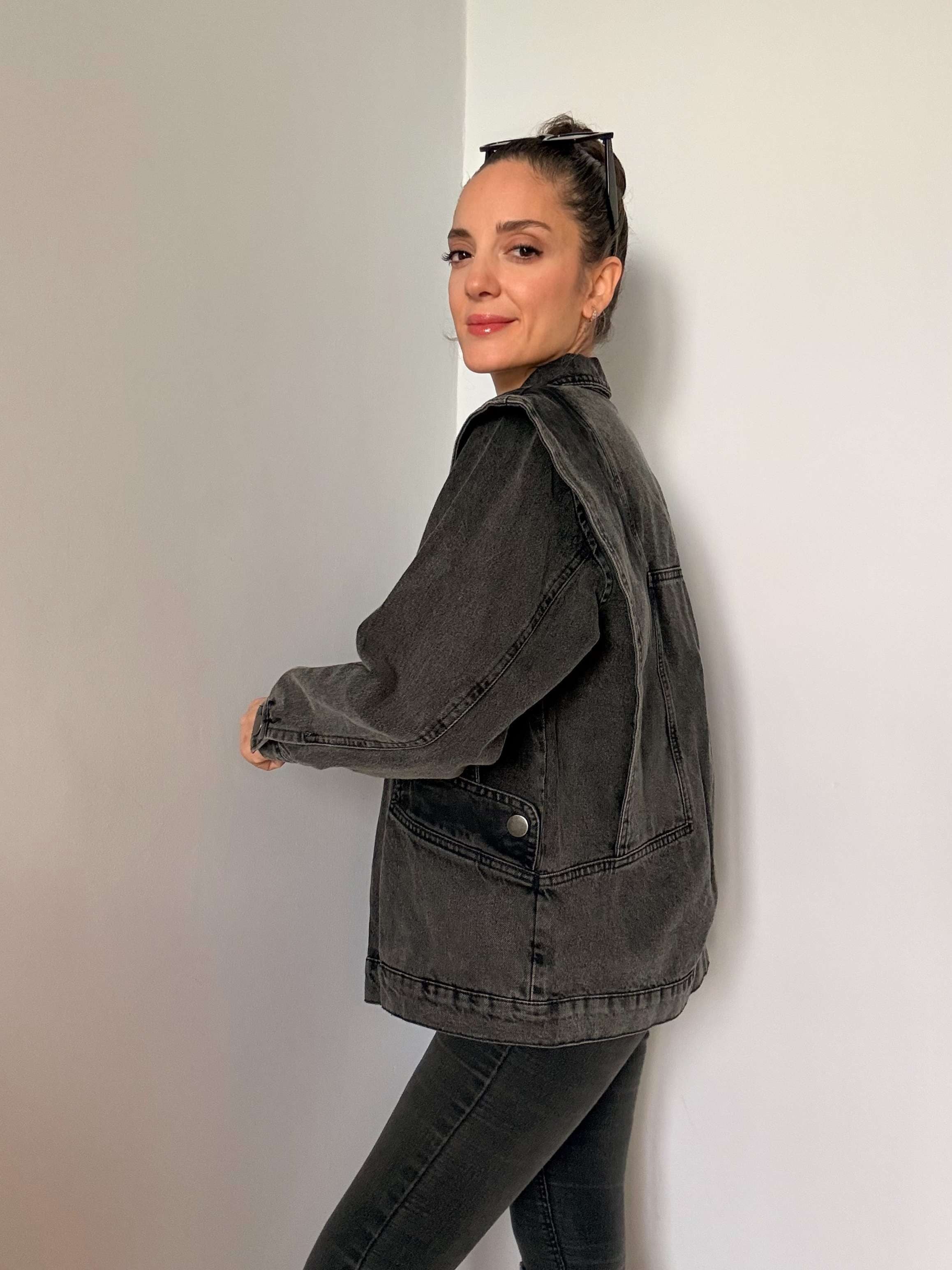 Antrasit Omuz Detaylı Tasarım Denim Ceket