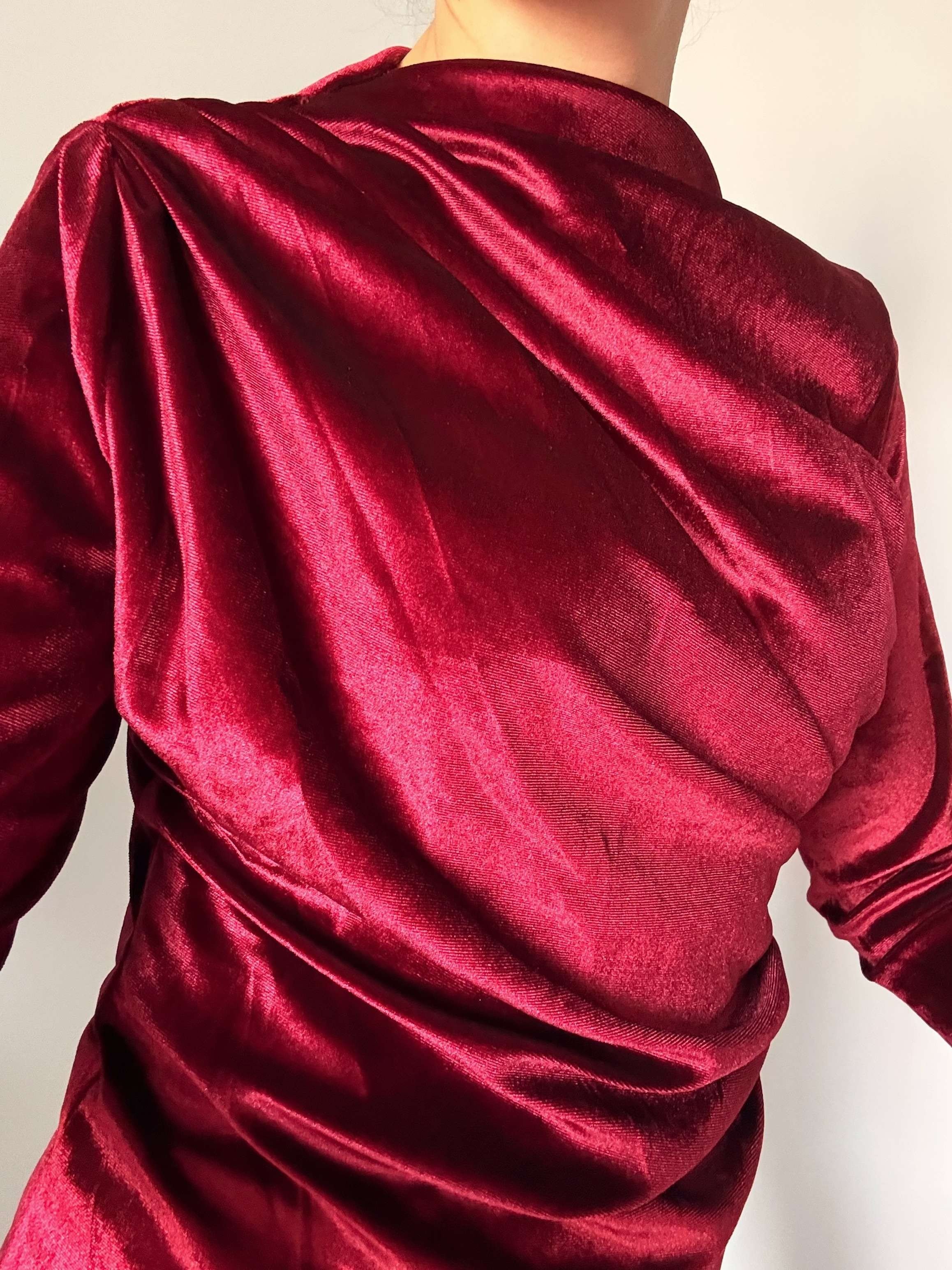 Bordo Balıkçı Yaka Kadife Bluz
