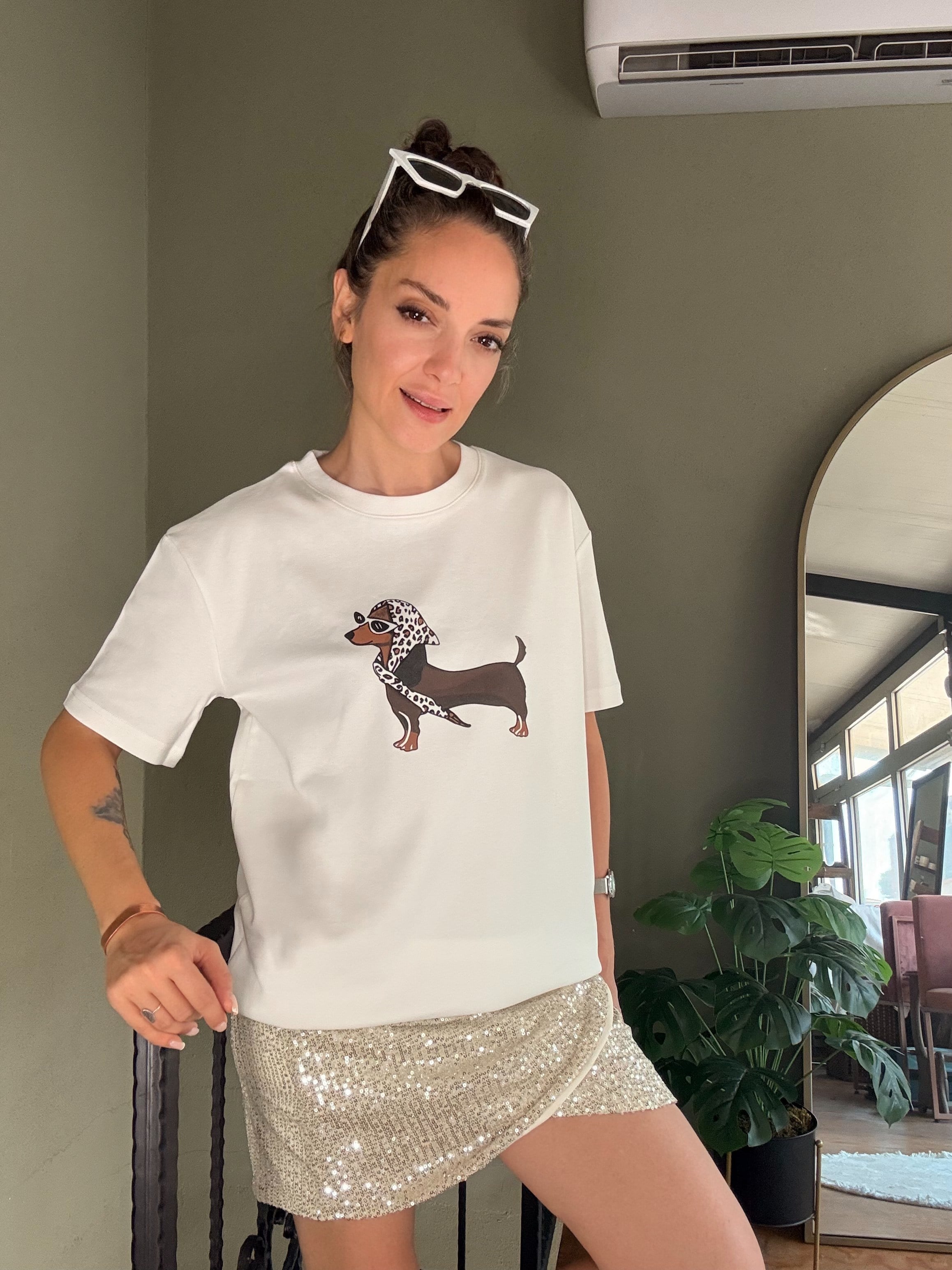 Ekru Leodog Baskılı Tişört