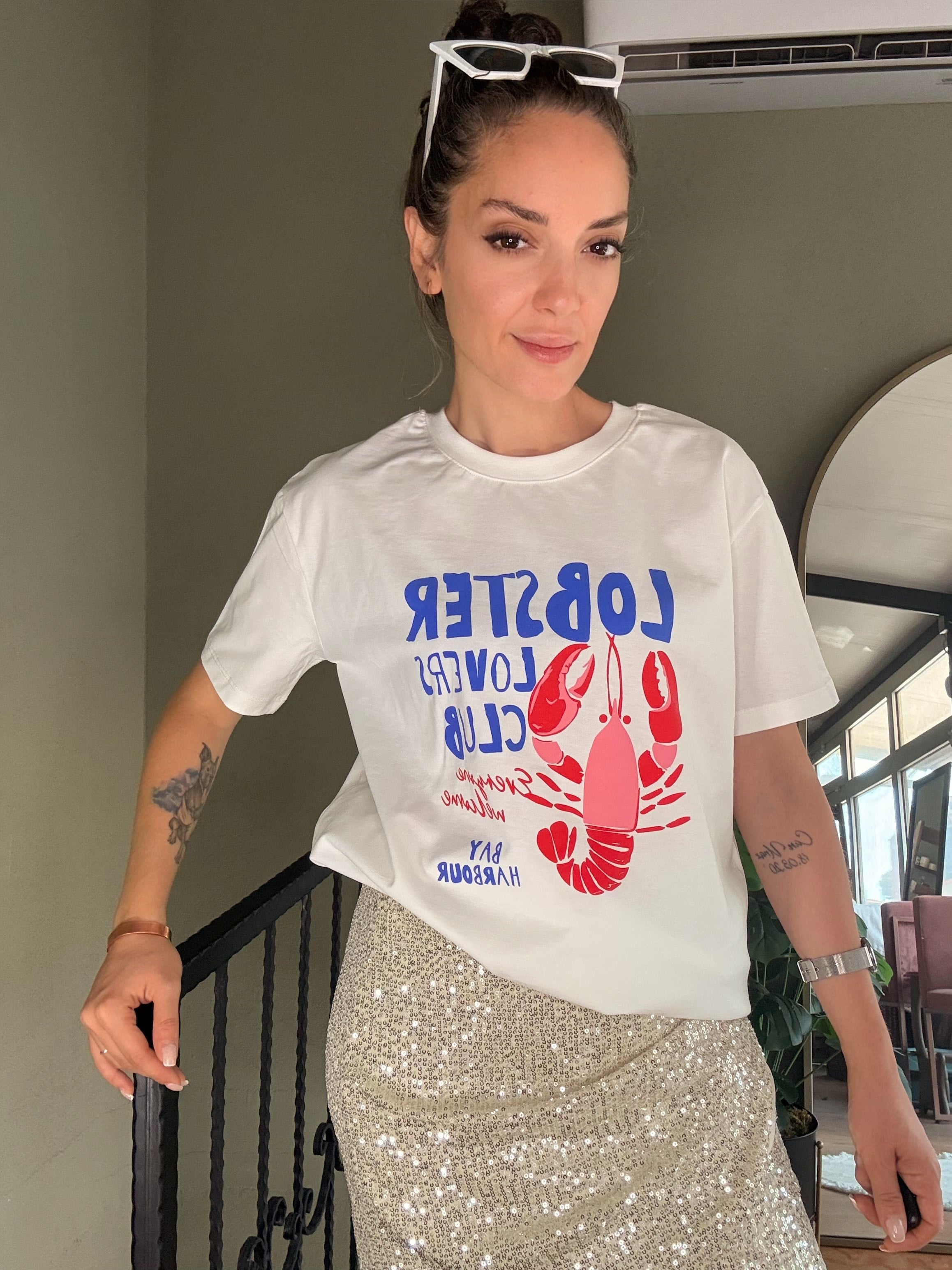 Ekru Lobster Baskılı Tişört