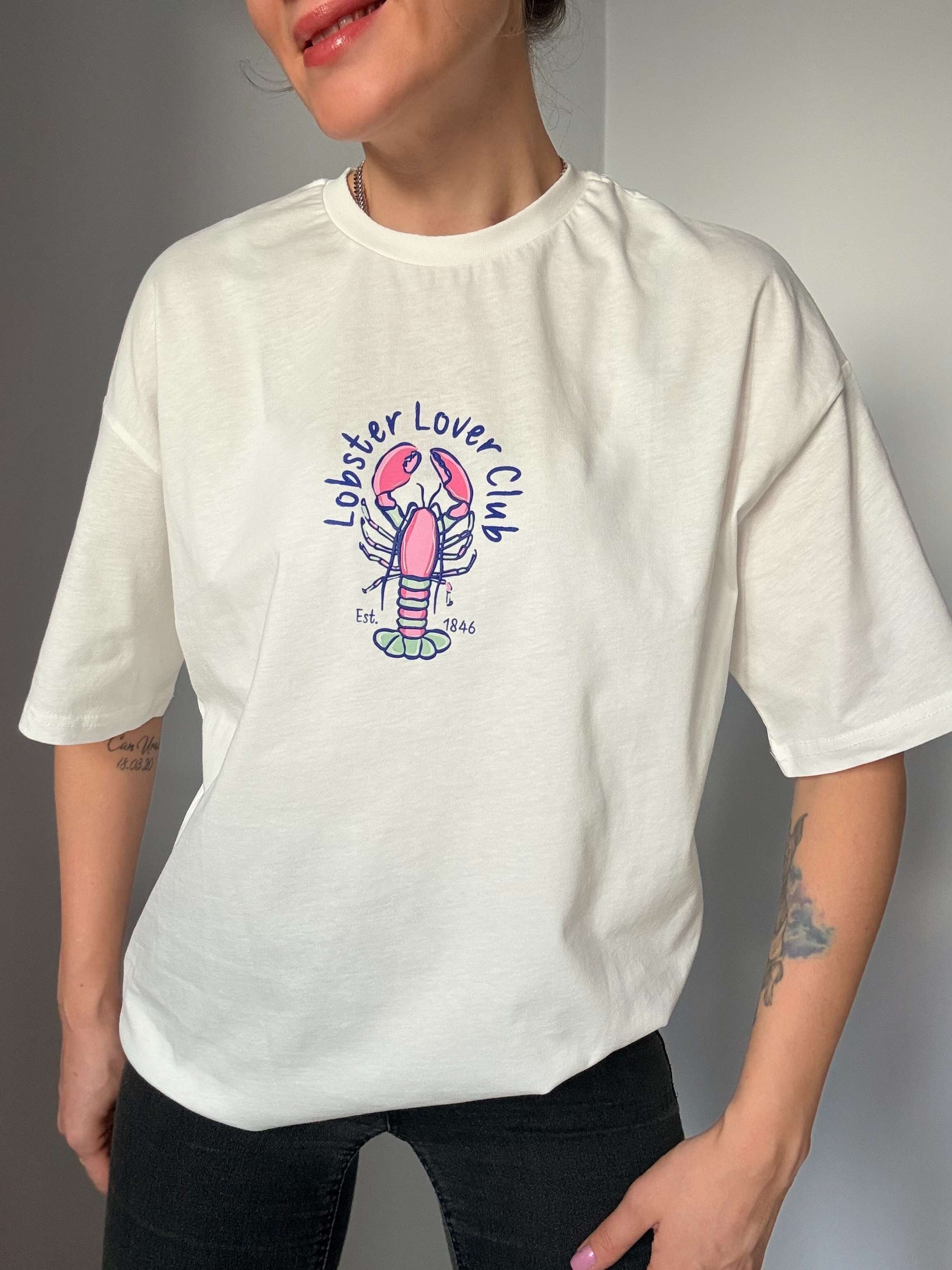 Ekru Lobster Lover Club Baskılı Tişört
